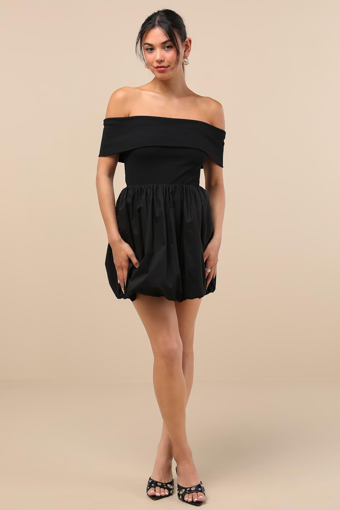 Launi Black Mixed Media Off-the-Shoulder Mini Dress Product Image