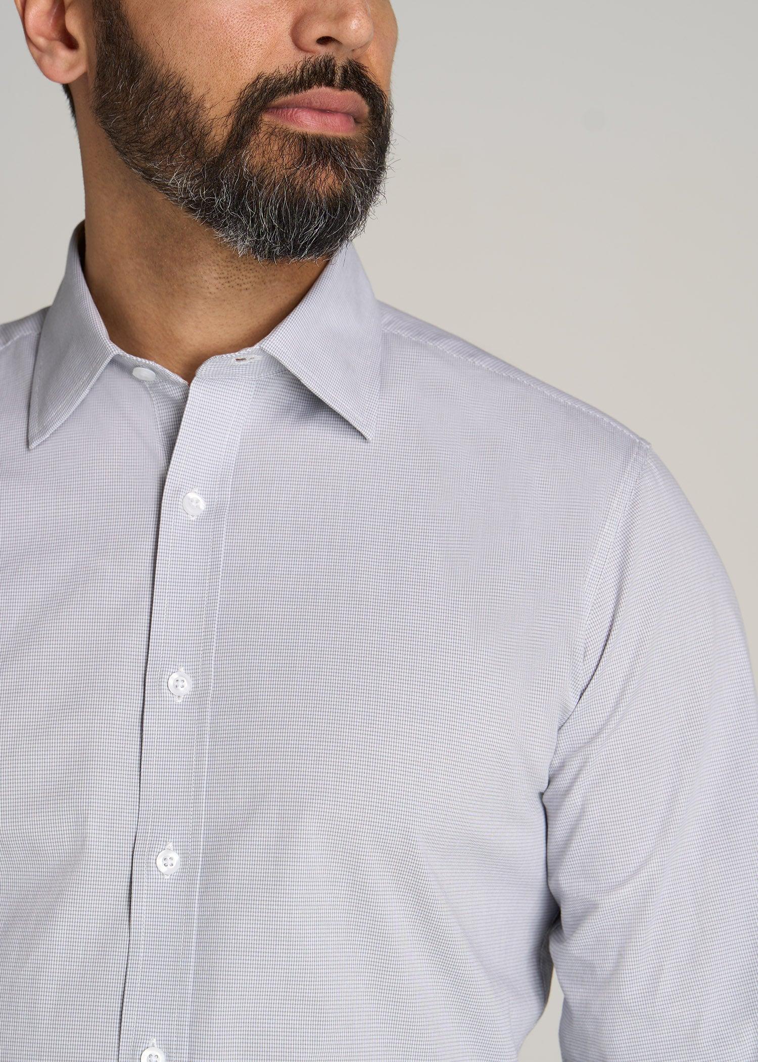 Oskar Button-Up Dress Shirt for Tall Men in Grey & White Gingham Product Image