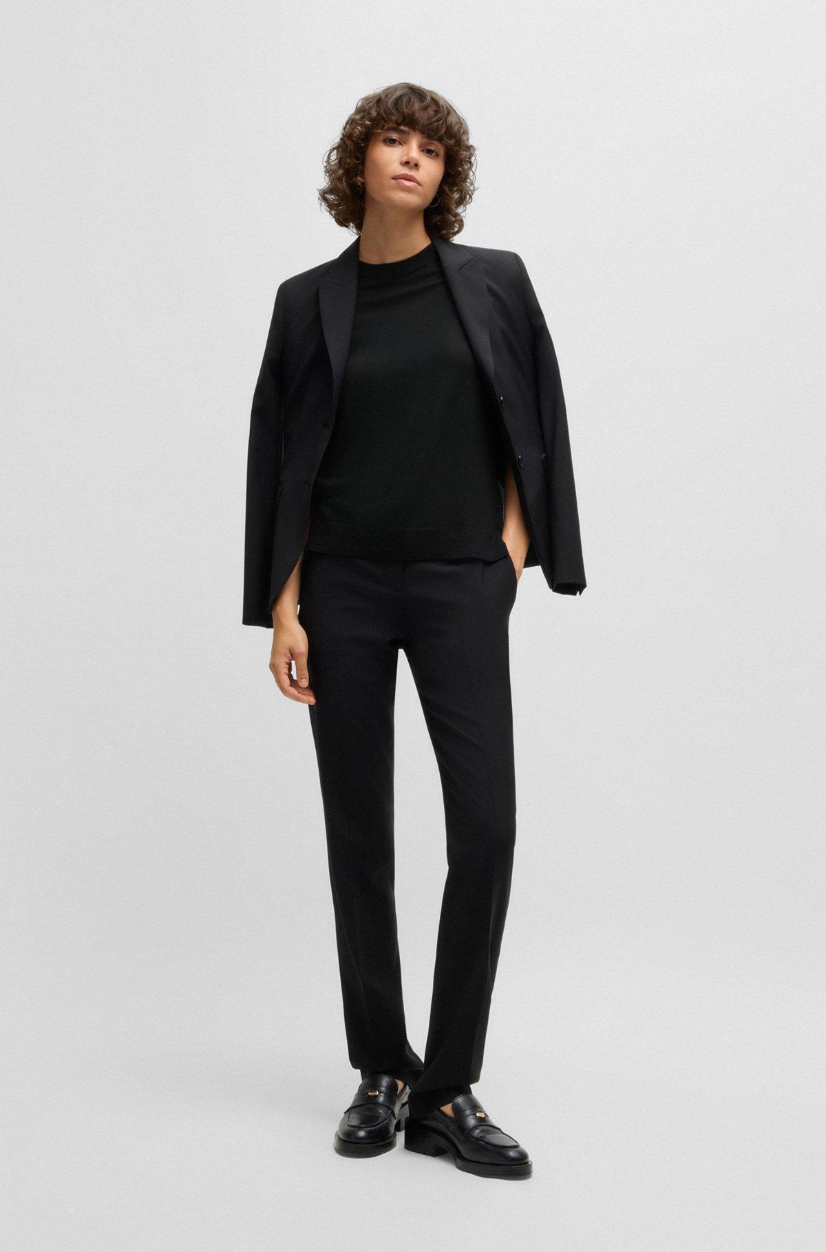 BOSS - Short-sleeved sweater in Merino wool - Black Product Image