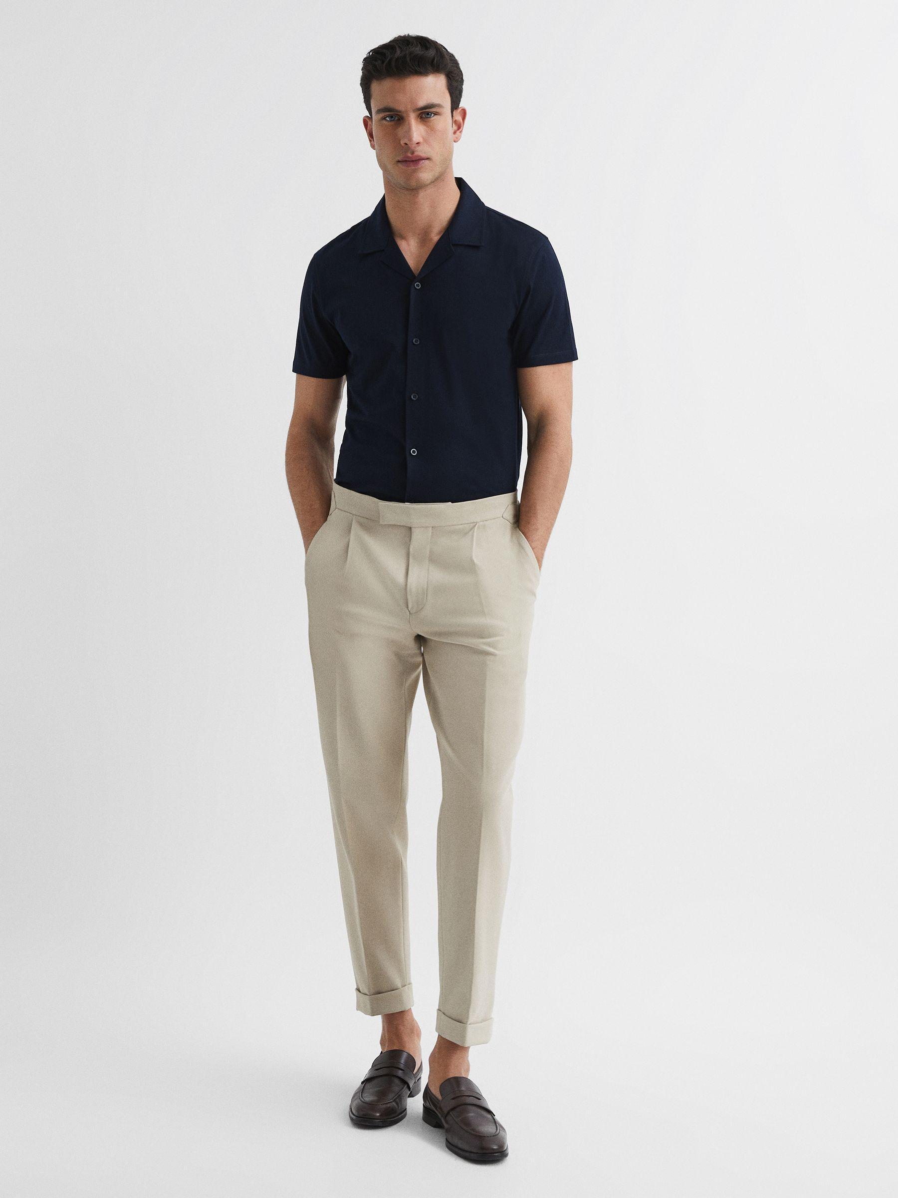 Mercerised 100% Cotton Jersey Cuban Collar Shirt in Navy Product Image
