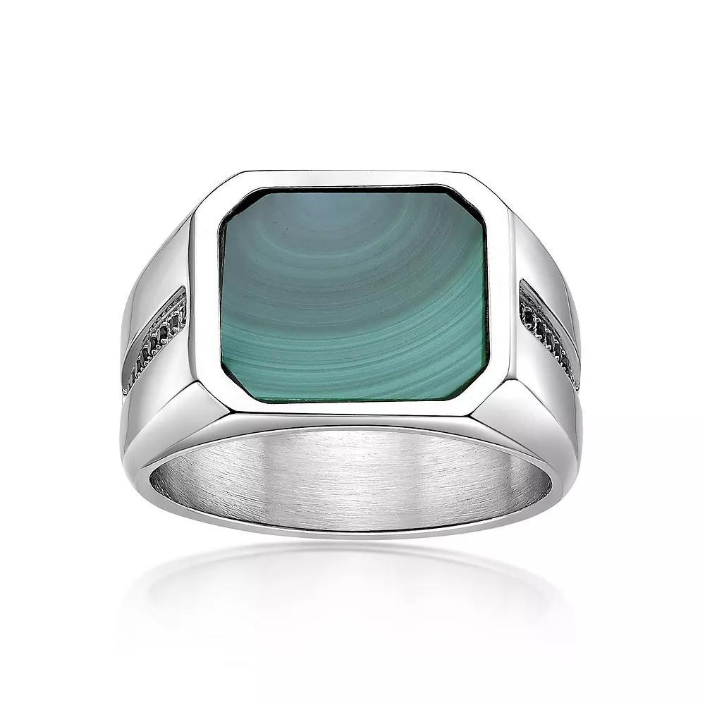 LYNX Men's Stainless Steel Malachite Black Spinel Ring, Size: 12 Product Image