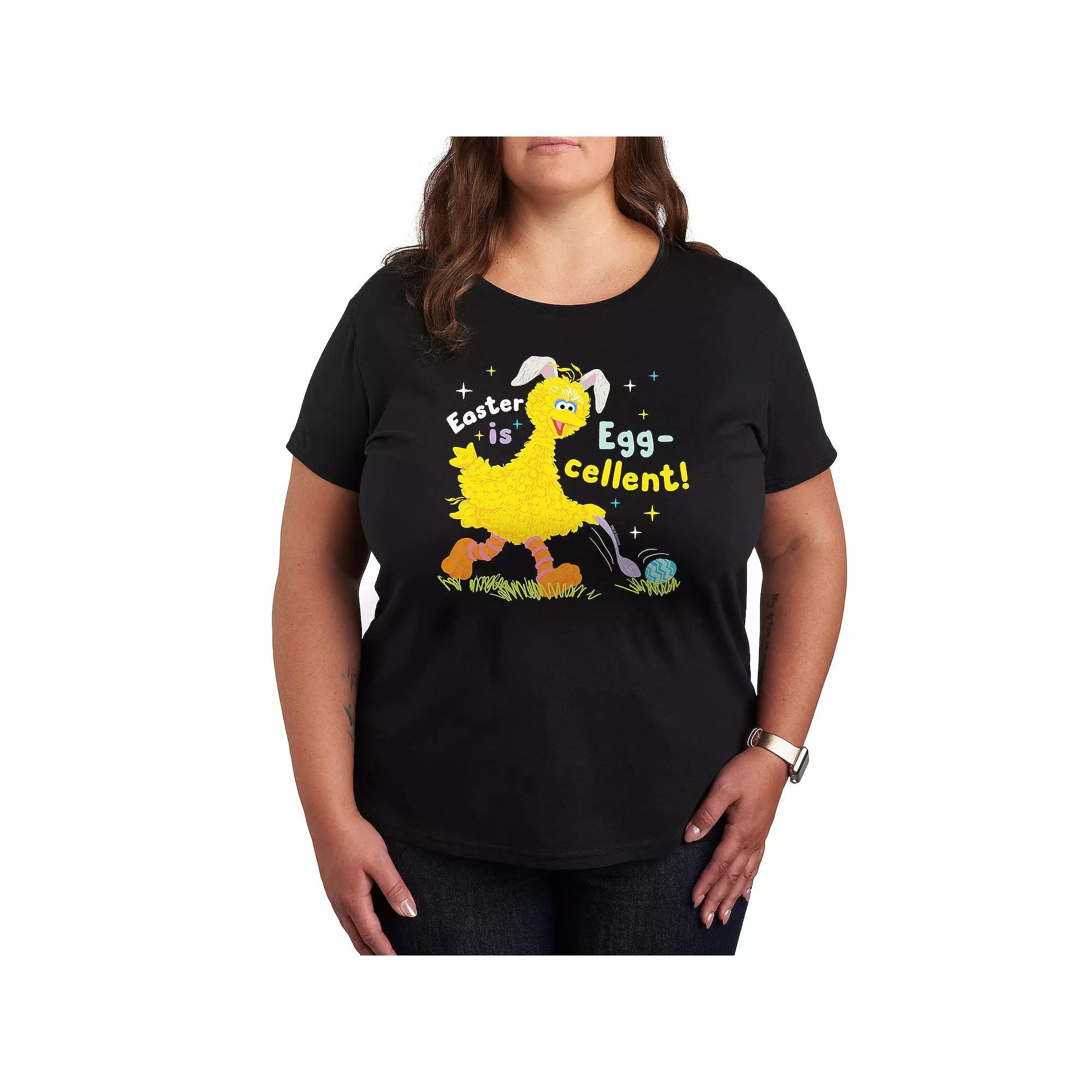 Plus Sesame Street Egg-Cellent Graphic Tee, Womens Grey Royal Blue Product Image