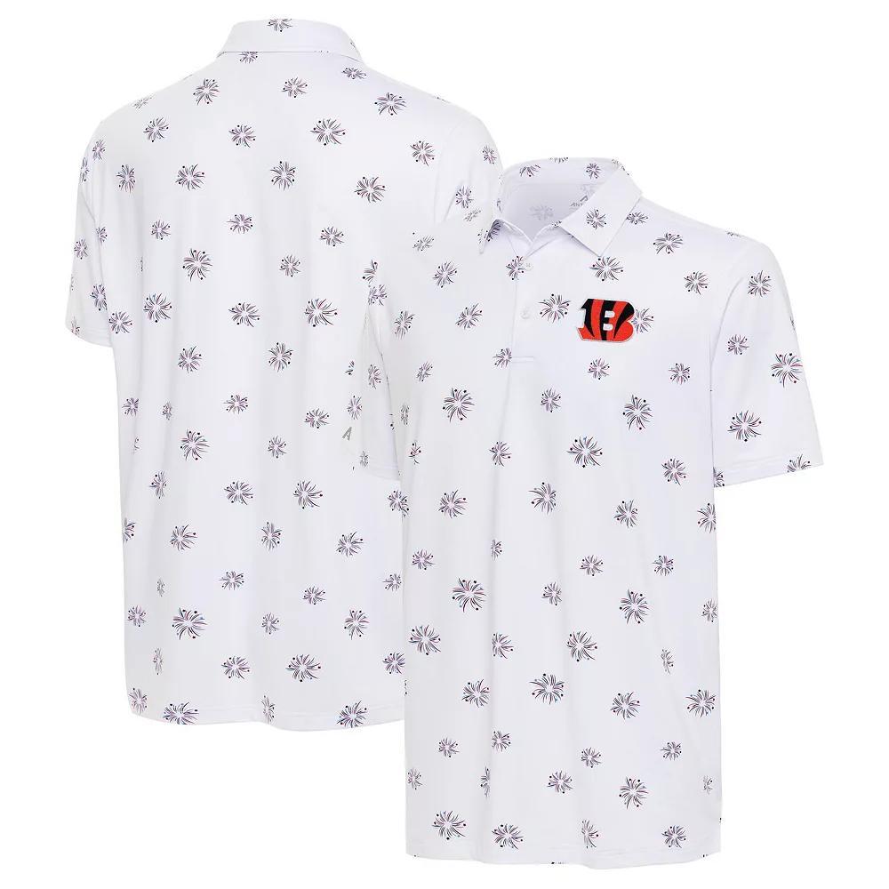 Men's Antigua White Cincinnati Bengals Fireworks Polo, Size: Large Product Image