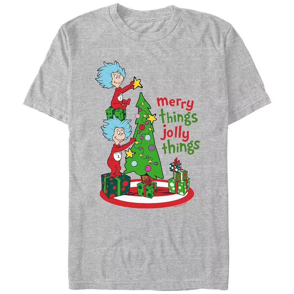 Men's Dr. Seuss Merry Things Jolly Things Graphic Tee, Size: Medium, Athletic Grey Product Image