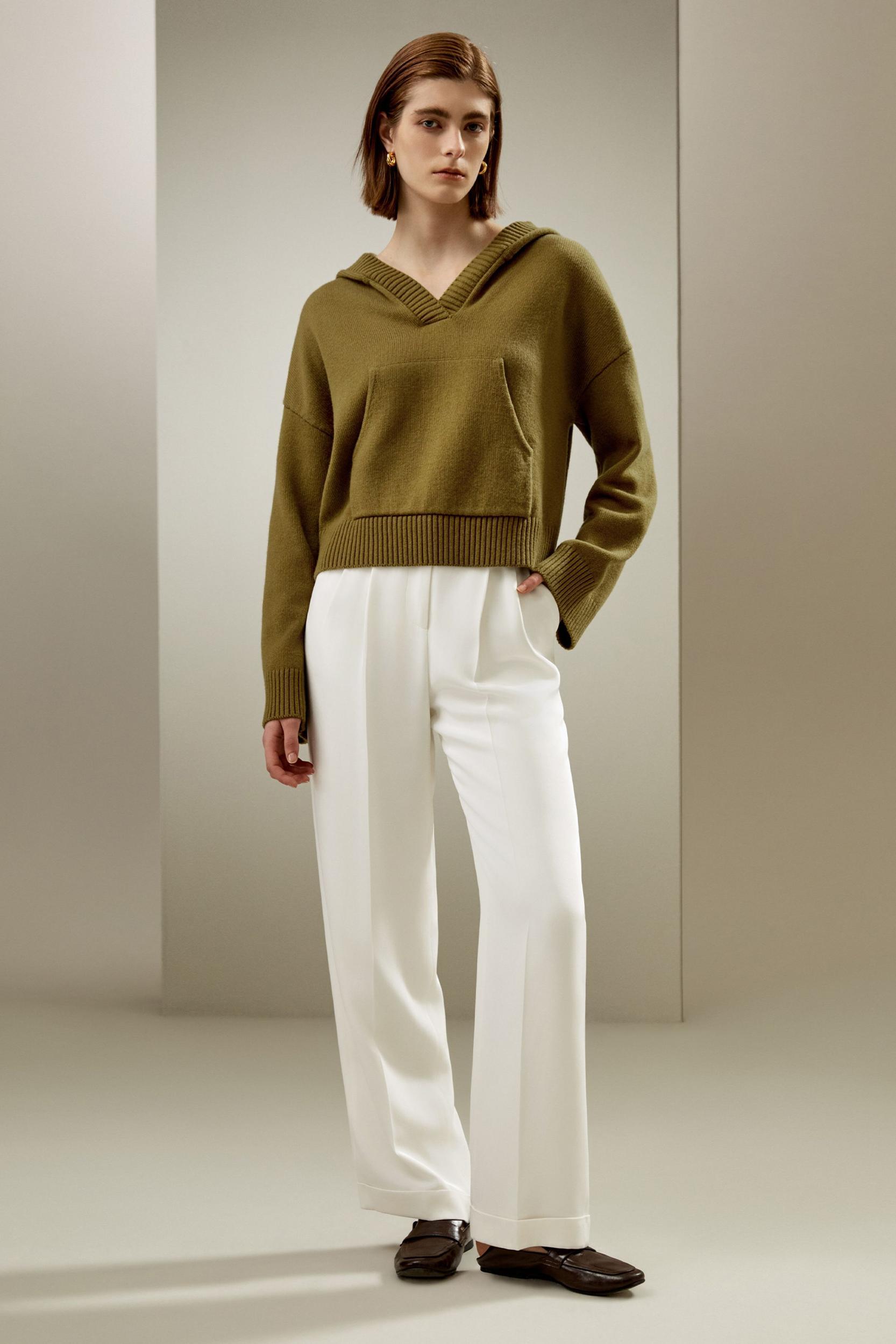 Cropped Wool-Cashmere Blend Hoodie Product Image