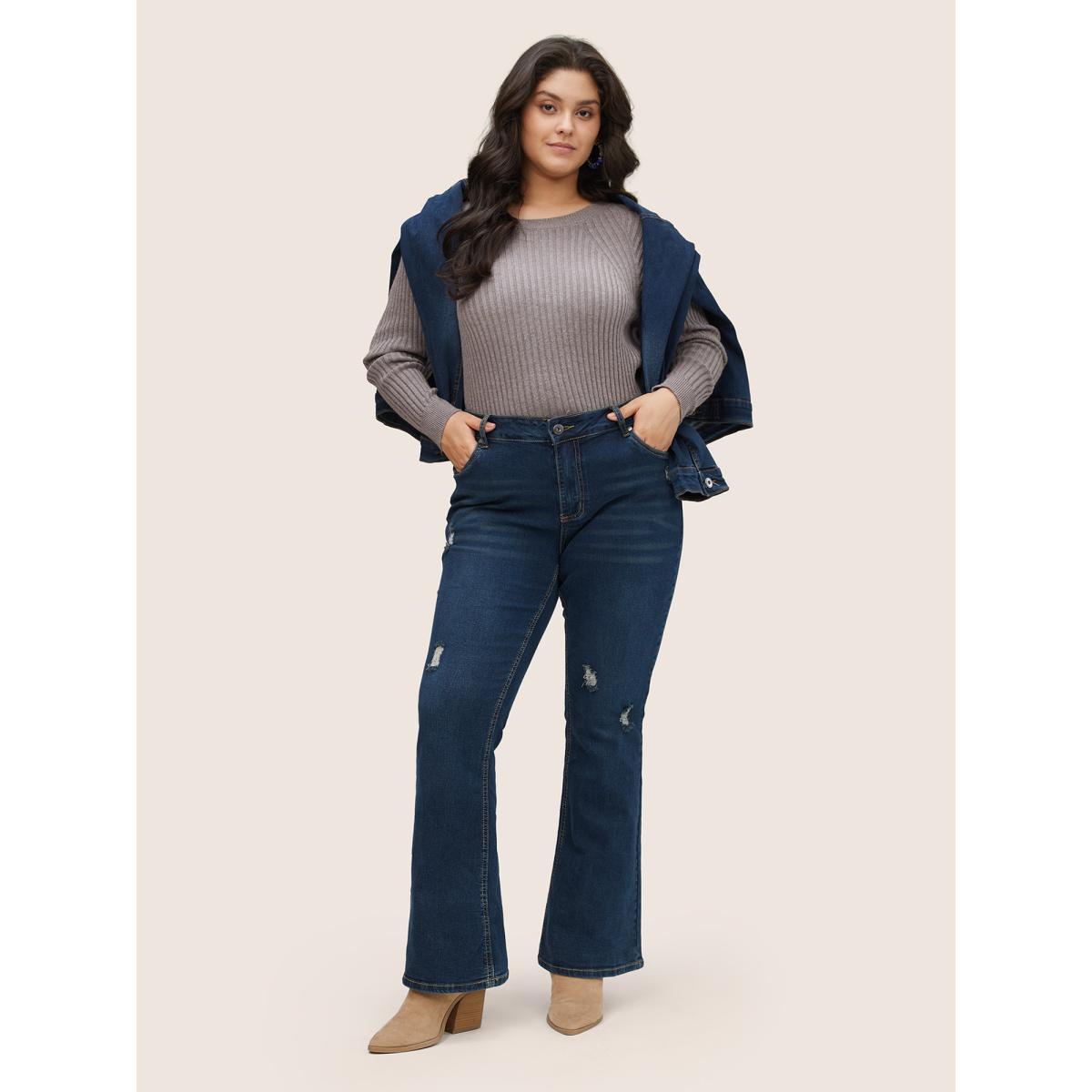Plus Size Supersoft Essentials Solid Texture Pullover Gray Women Basics Long Sleeve Round Neck Everyday Pullovers BloomChic 30/6X Product Image