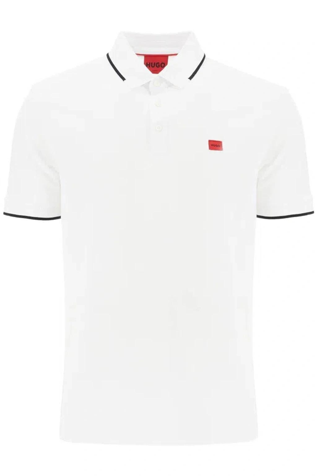 HUGO BOSS Cotton-piqu Slim-fit Polo Shirt With Red Logo Label In White Product Image
