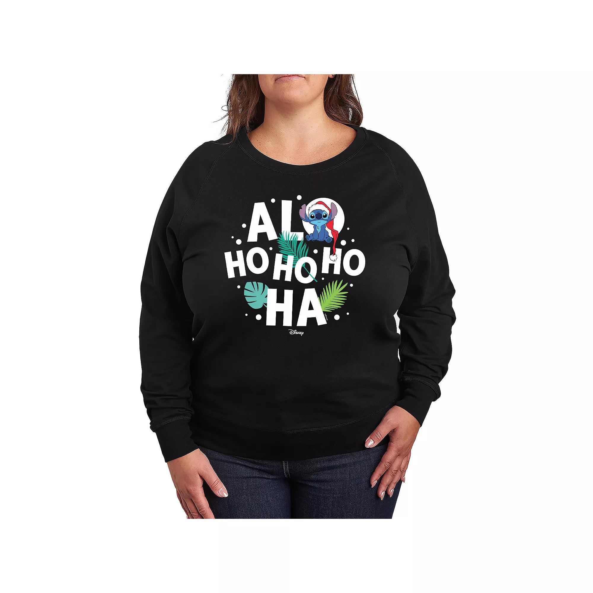 Disneys Lilo & Stitch Plus Size Alo Ho Ho Ho Ha French Terry Long Sleeve Tee, Womens Product Image