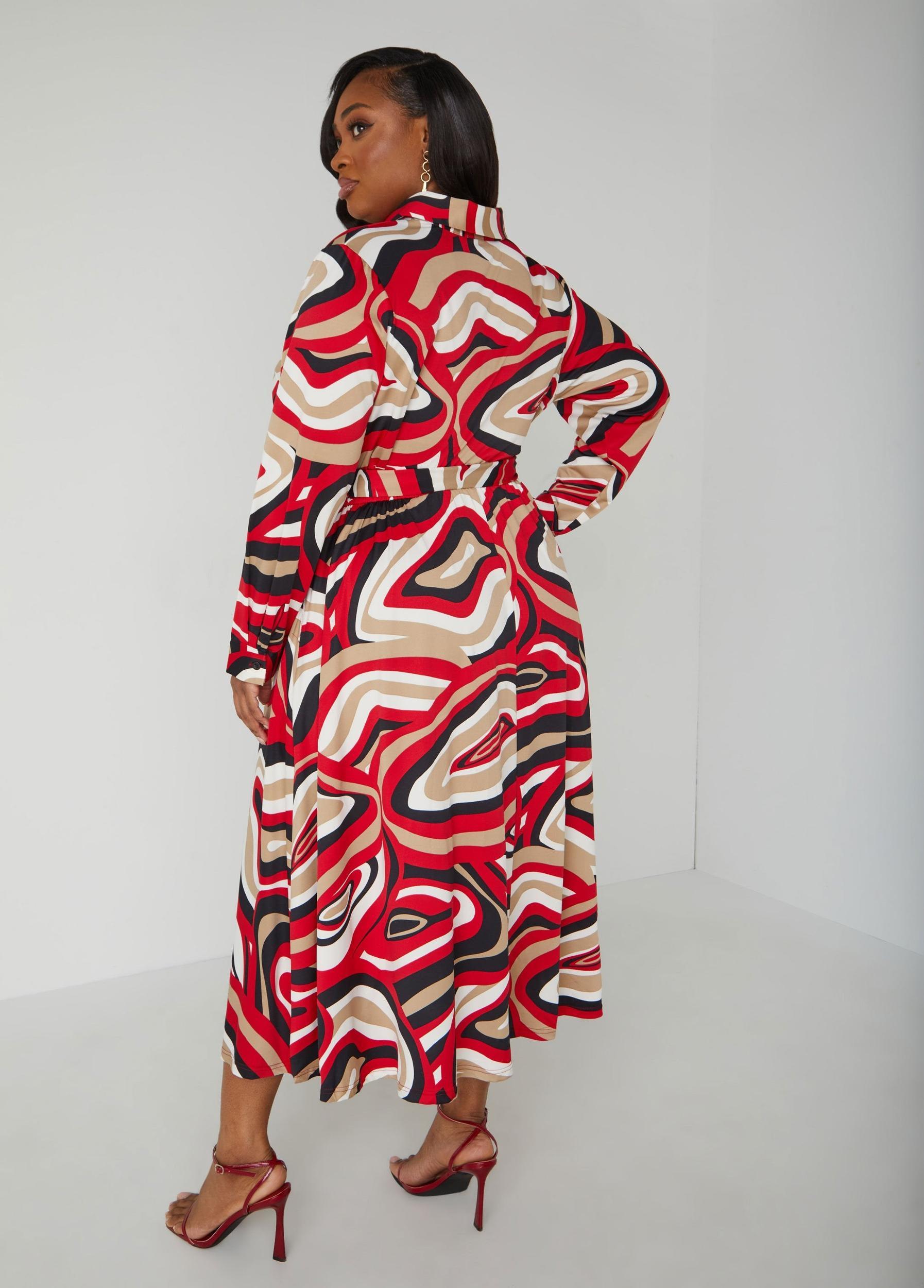 Plus Size Swirl Print A Line Shirtdress Ashley Stewart Product Image