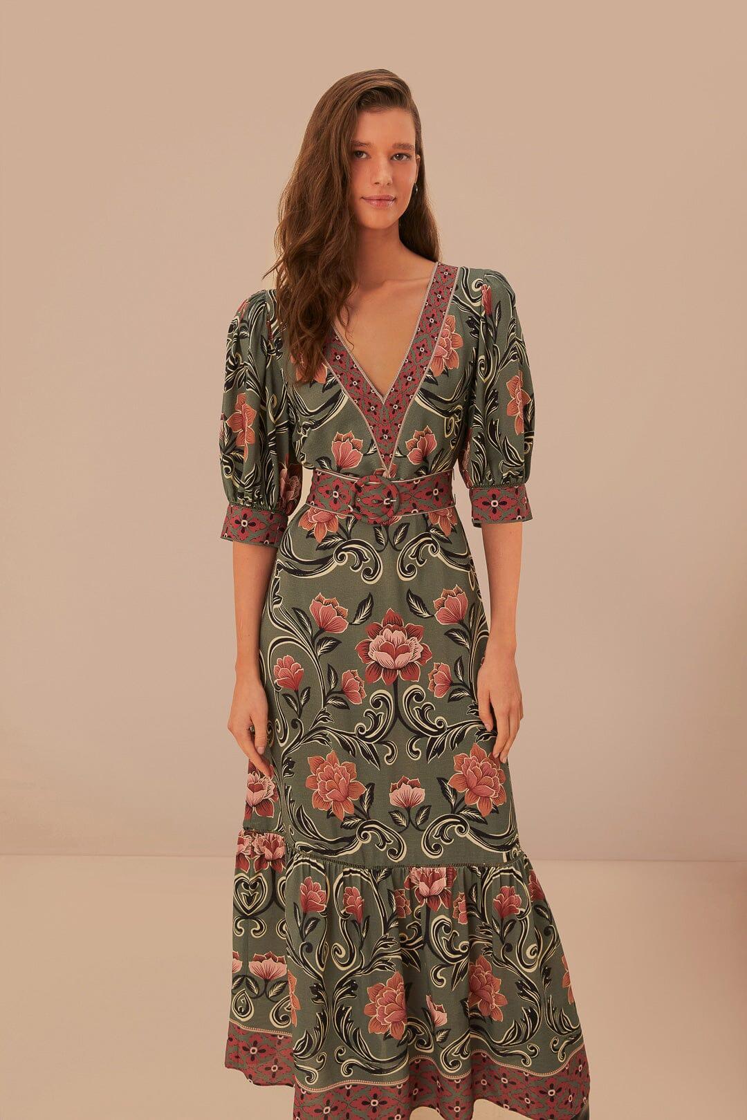 Arabesque Floral Green Maxi Dress, ARABESQUE FLORAL GREEN / XL Product Image