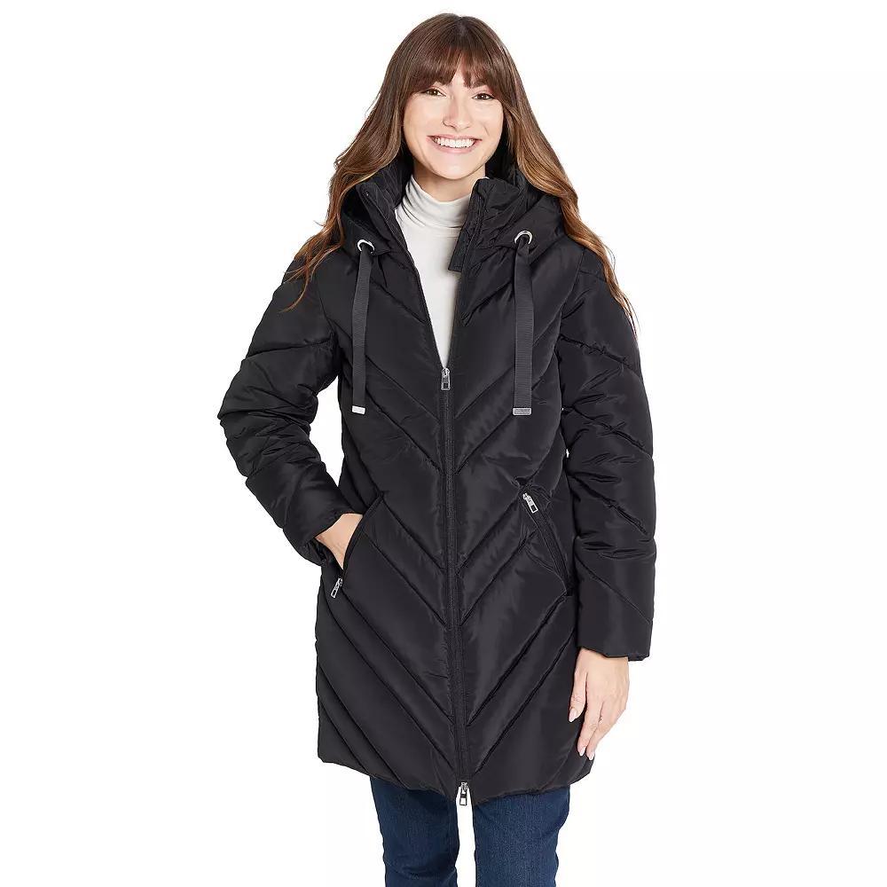 Women's Nine West Chevron Quilted Puffer Jacket, Size: Small, Black Product Image