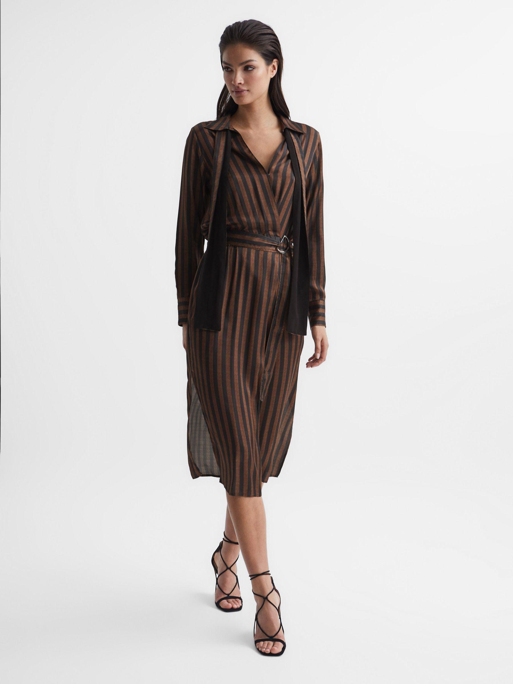 Stripe Shirt Dress in Brown Product Image