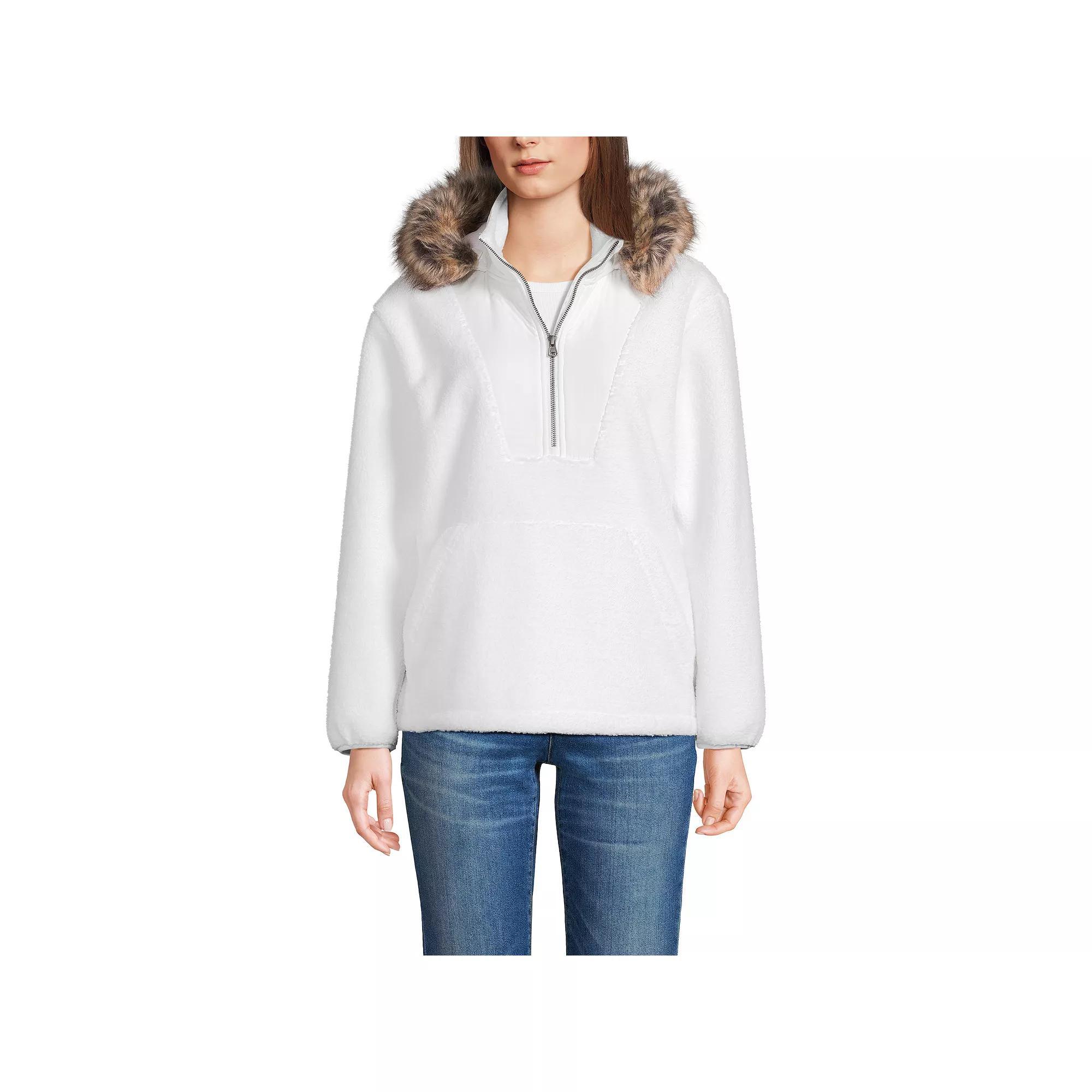 Women's Lands' End Faux Fur Hooded Half Zip Sherpa Fleece Pullover, Size: Small, White Product Image
