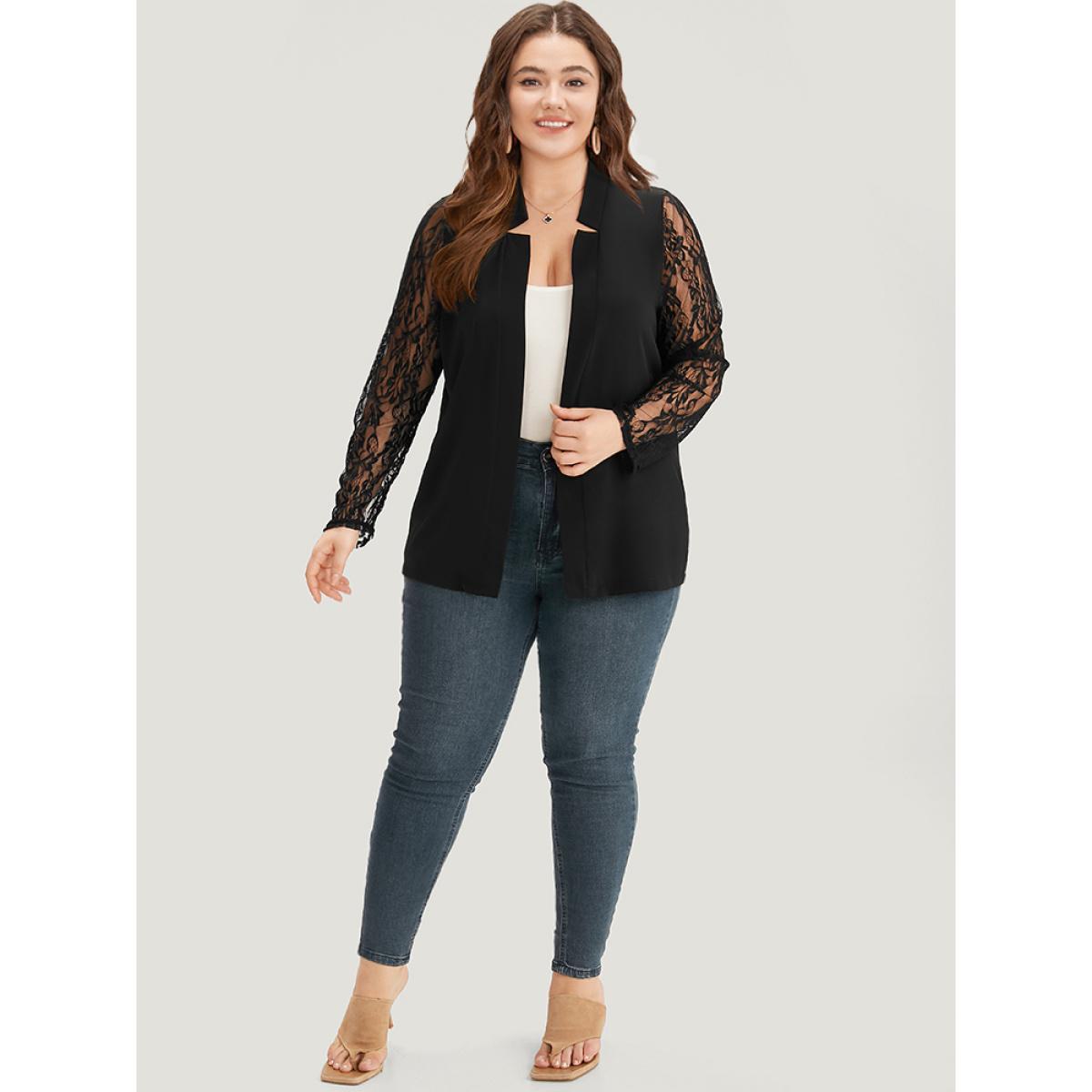 Plus Size Halloween Solid Open Front Guipure Lace Blazer Black Women Dailywear Plain Plain Sleeve Long Sleeve Open Front 28/5X Casual Blazers BloomChic Product Image