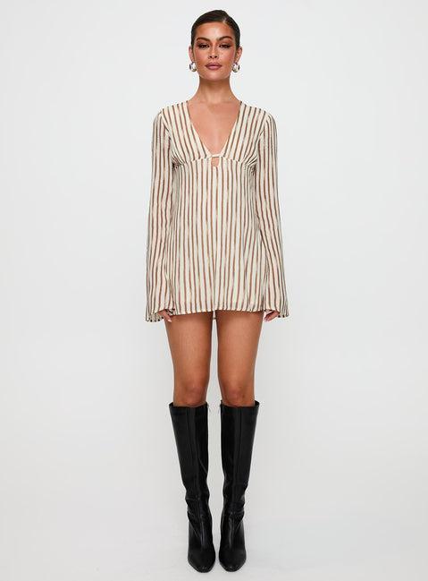 The Good Life Mini Dress Brown / White Stripe Product Image