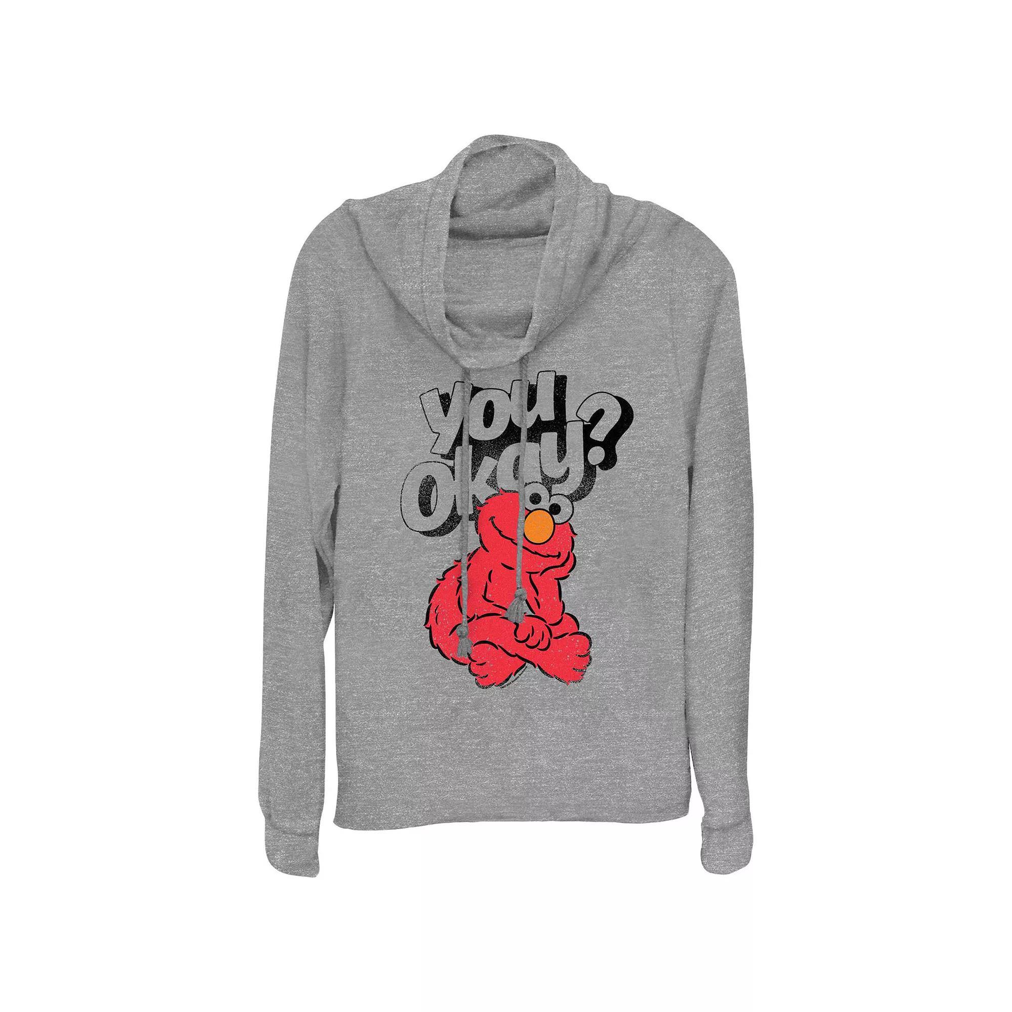 Womens PBS Kids Sesame Street Elmo You Okay Cowlneck Graphic Lightweight Long Sleeve Gray Grey Product Image