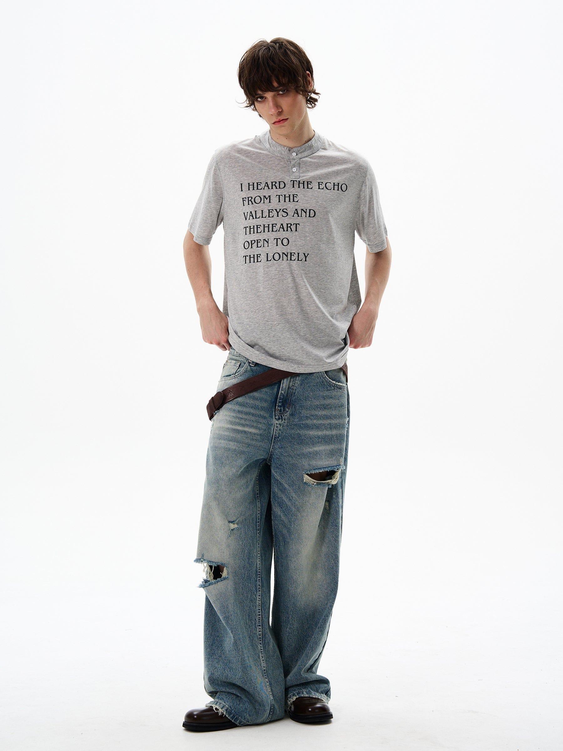 RT No. 12687 DISTRESSED BLUE DENIM STRAIGHT JEANS Product Image