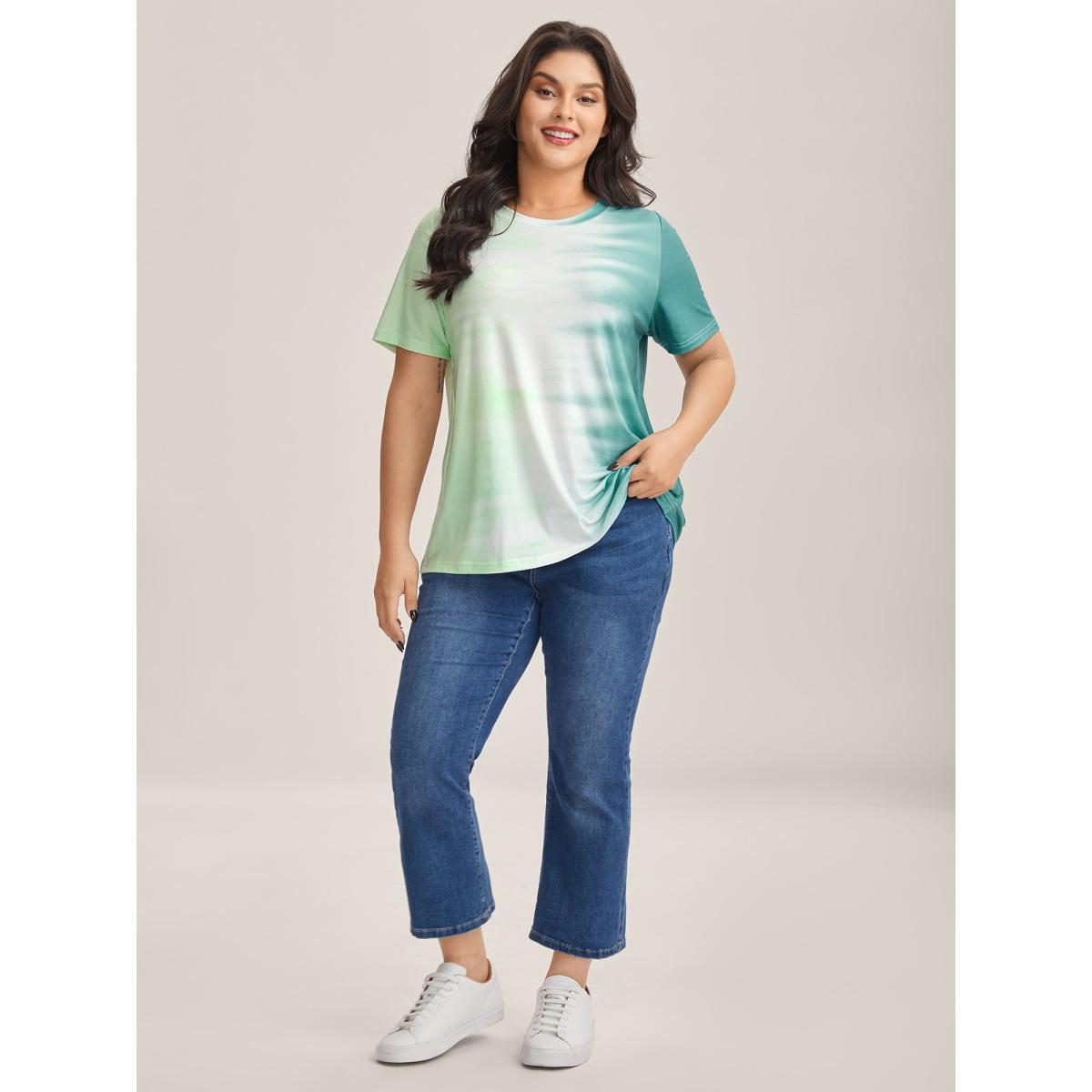 Plus Size Tie-Dye Round Neck T-Shirt Multicolor Women Non Round Neck Everyday-Casual T-shirts BloomChic 22-24/3X Product Image