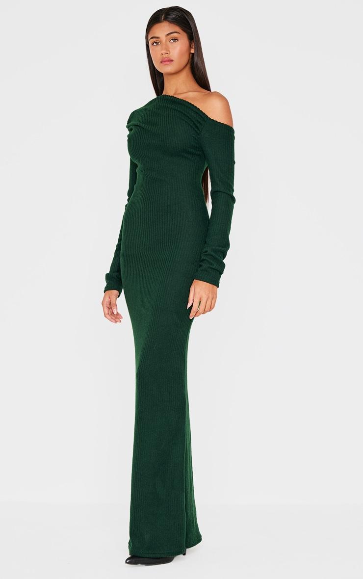 Khaki Brushed Rib Asymmetric Maxi Dress Product Image