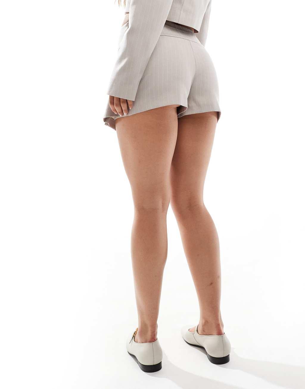 Miss Selfridge tailored mini pleated skort in stone pinstripe Product Image