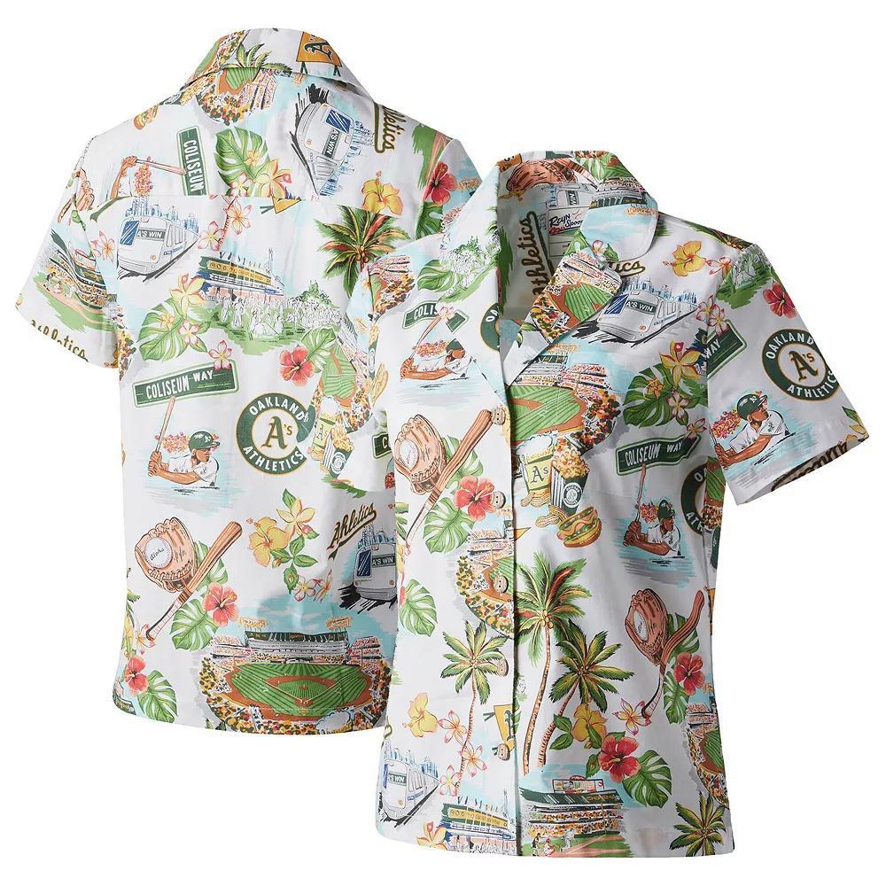 Women's Reyn Spooner White Oakland Athletics Scenic Camp Button-Up Shirt, Size: Small Product Image