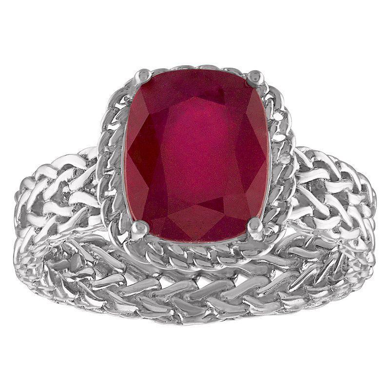 Tiara Sterling Silver Gemstone Wheat Ring, Women's, Size: 7, Red Product Image