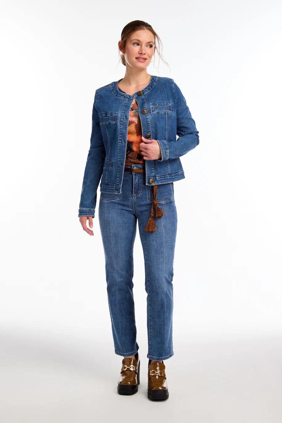 Colarless Denim Jacket Product Image
