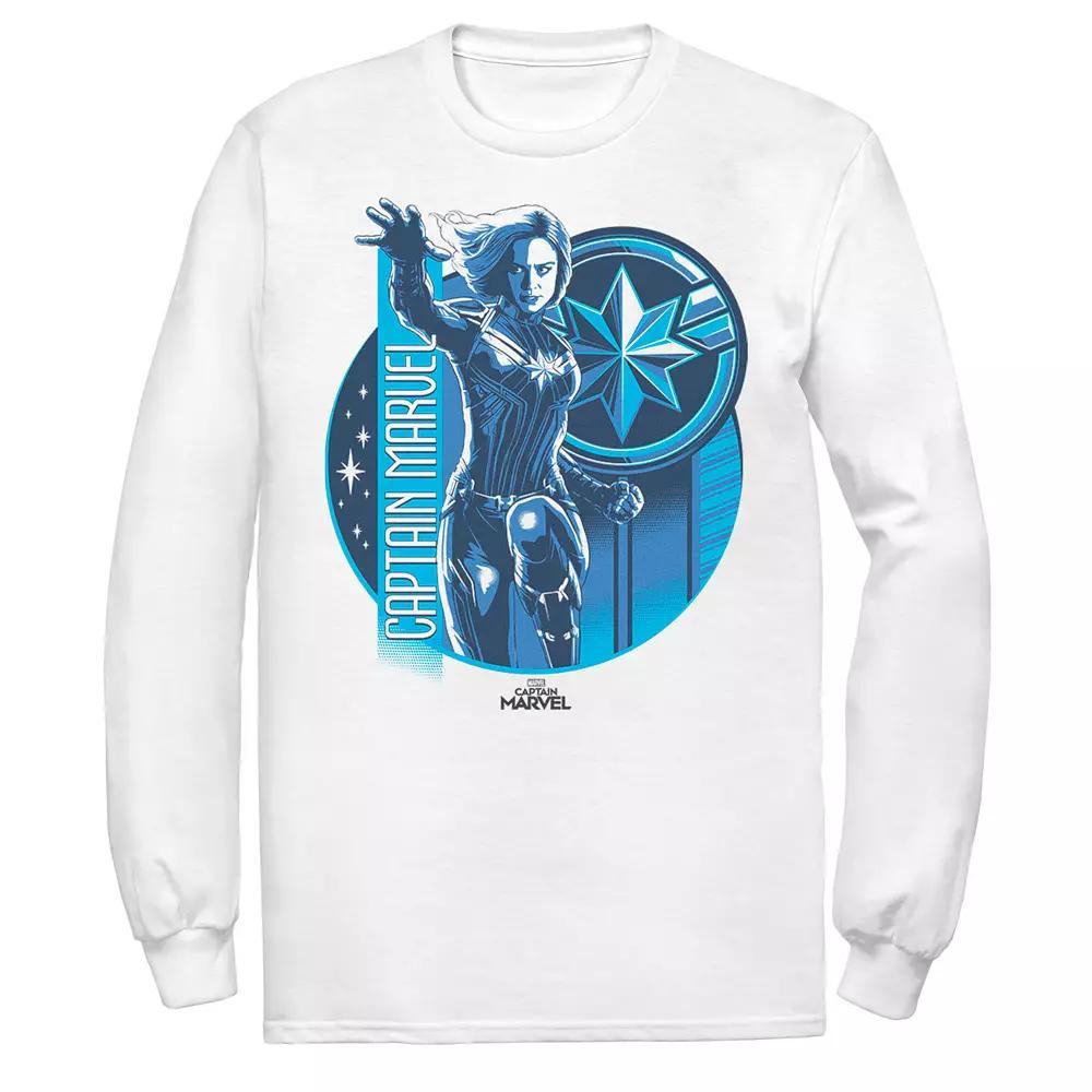 Men's Marvel Captain Marvel Reflective Blue Circle Logo Tee, Size: Medium, White Product Image