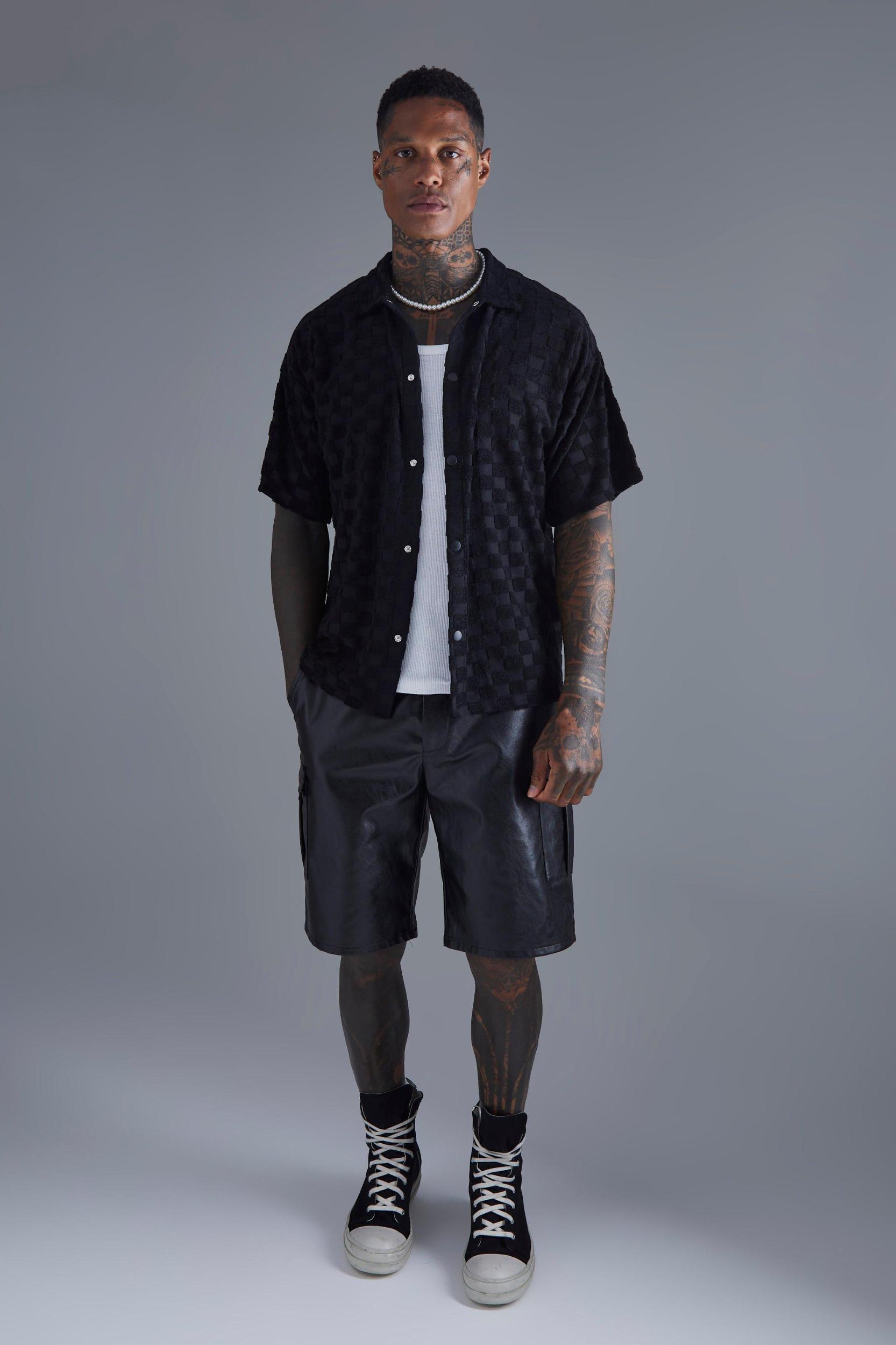Boxy Plaid Towelling Shirt | boohooMAN USA Product Image