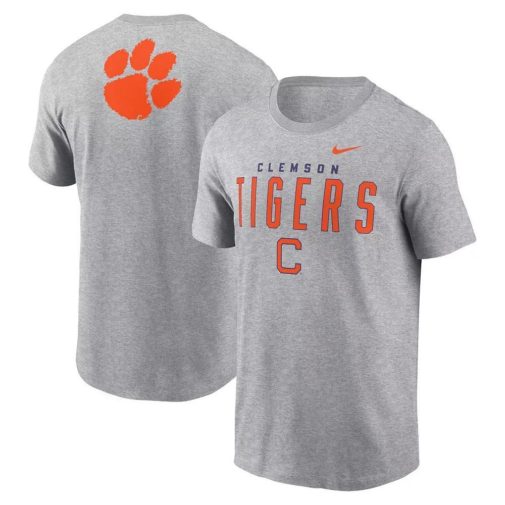 Men's Nike Heather Gray Clemson Tigers Campus 2-Hit Primary Mascot T-Shirt, Size: Small, Grey Product Image