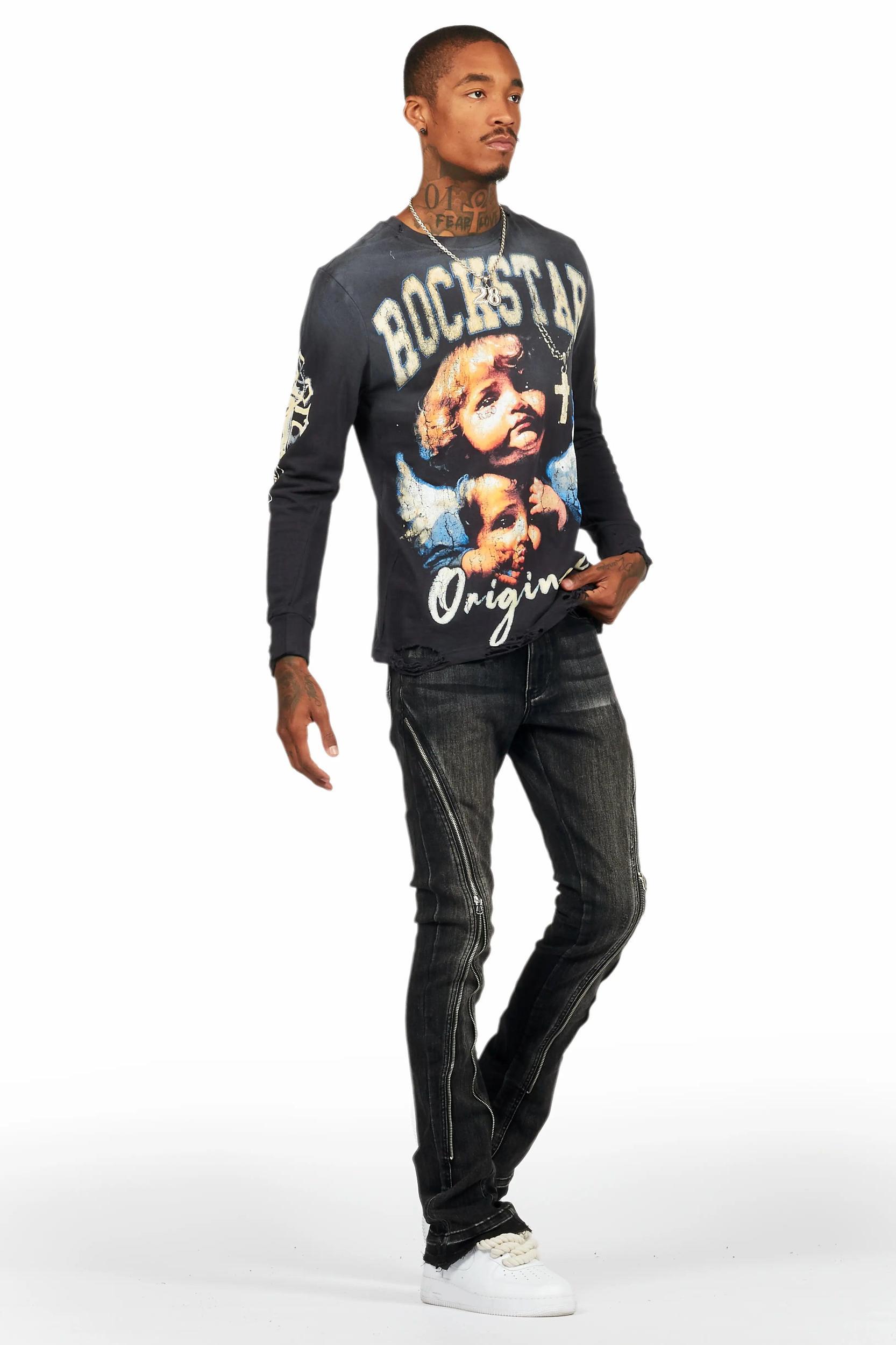 Rani Black Stacked Flare Jean Male Product Image