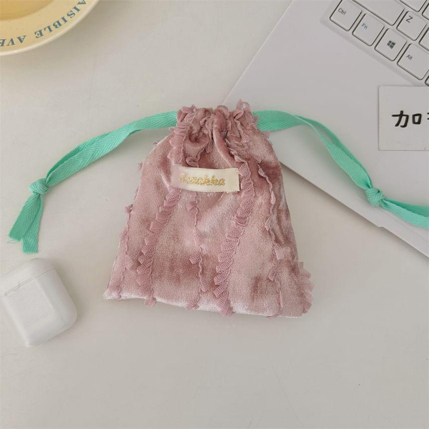 Lettering Applique Lace Drawstring Pouch Product Image