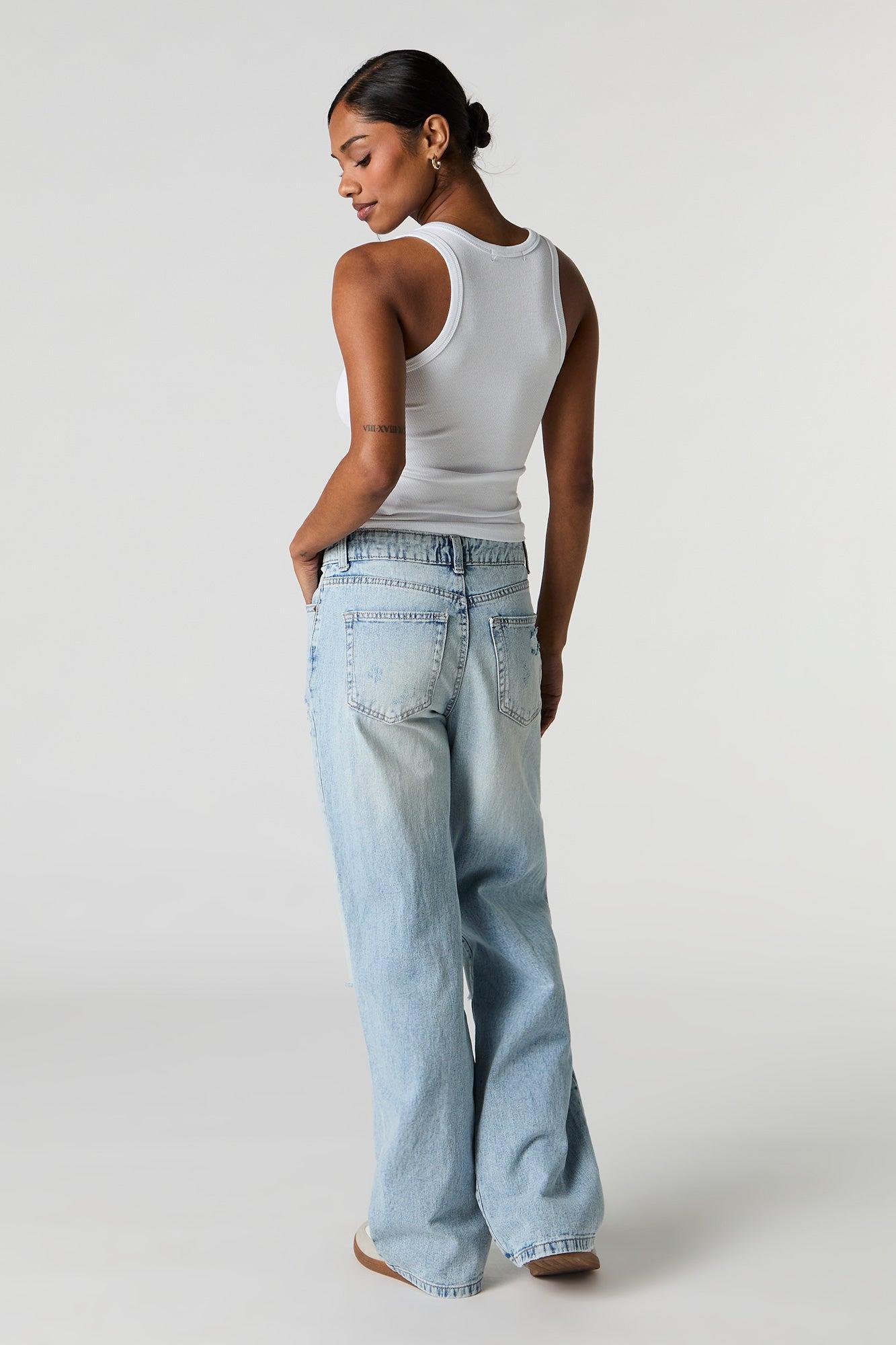 Light Wash Distressed High Rise Wide Leg Jean Female Product Image