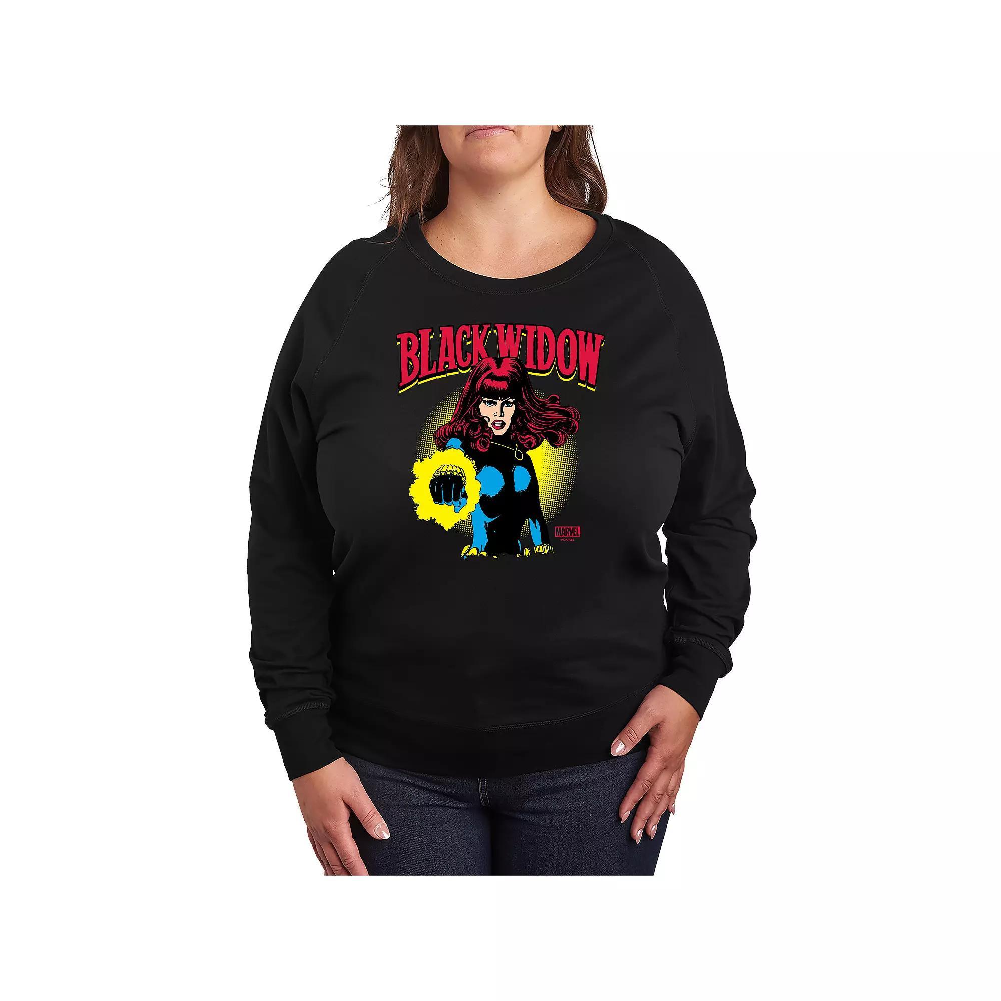 Plus Size Widow Comic Portrait French Terry Long Sleeve Tee, Womens Product Image