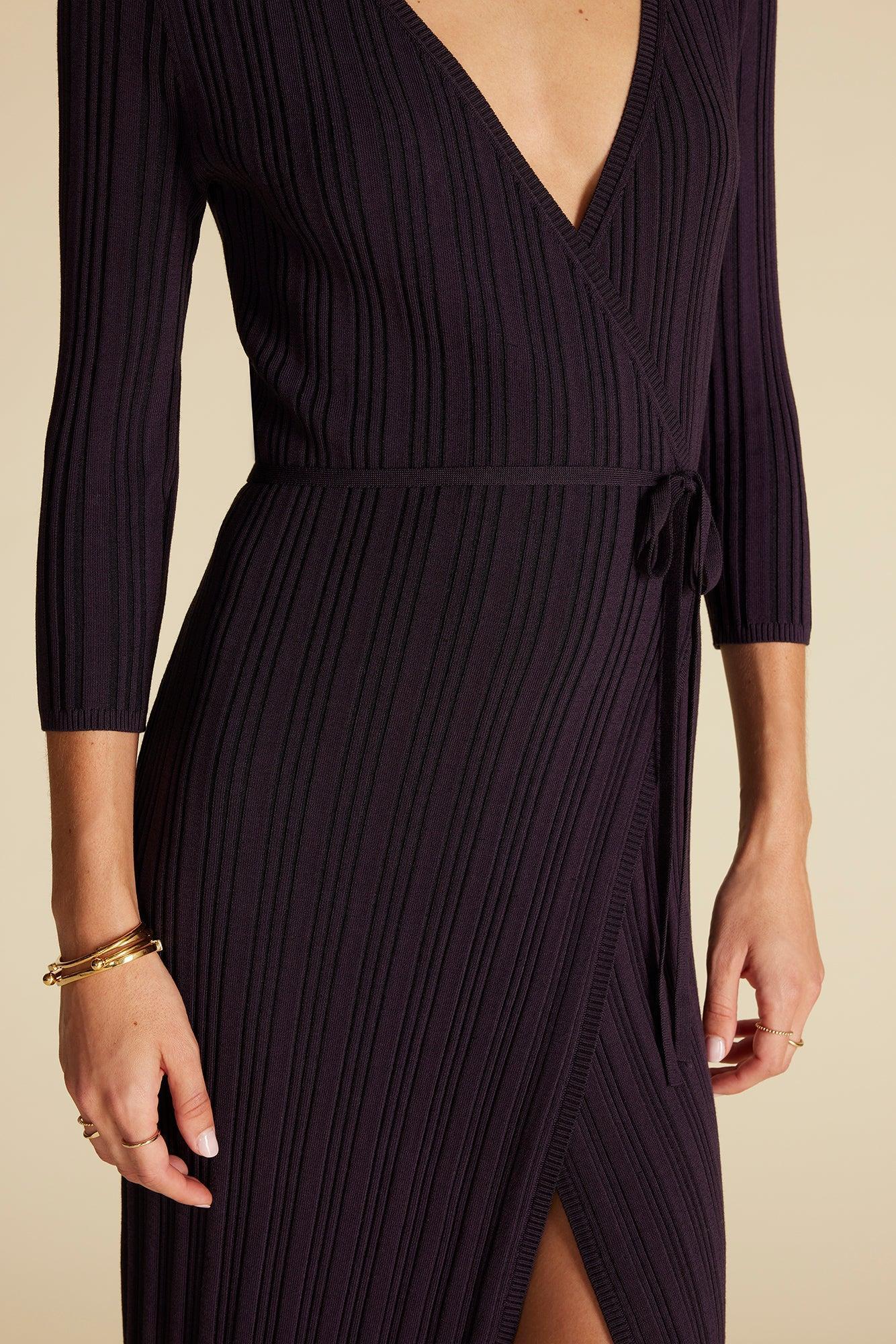 Ila Knit Wrap Dress - Purple Fig Product Image