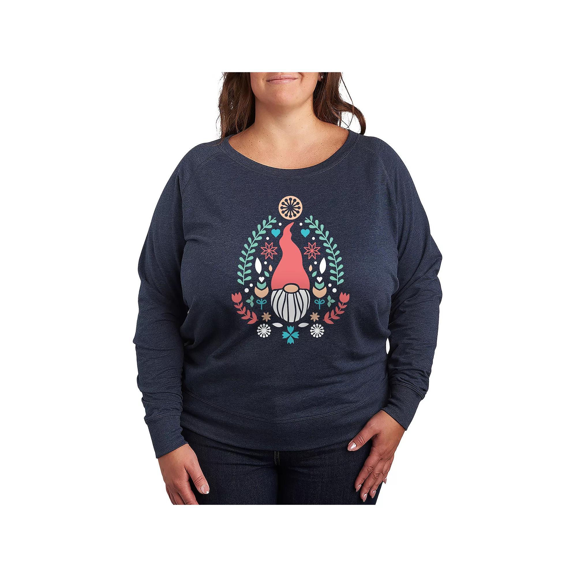 Plus Size Scandinavian Gnome French Terry Long Sleeve Tee, Womens Heather Grey Product Image