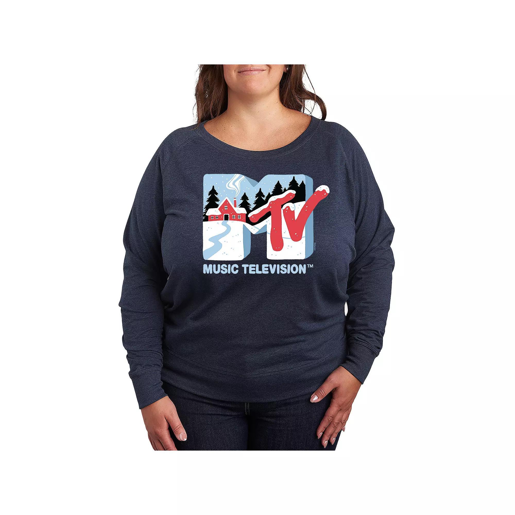 Plus Size MTV Winter Cabin French Terry Long Sleeve Tee, Women's, Size: 2XL, Grey Indigo Product Image