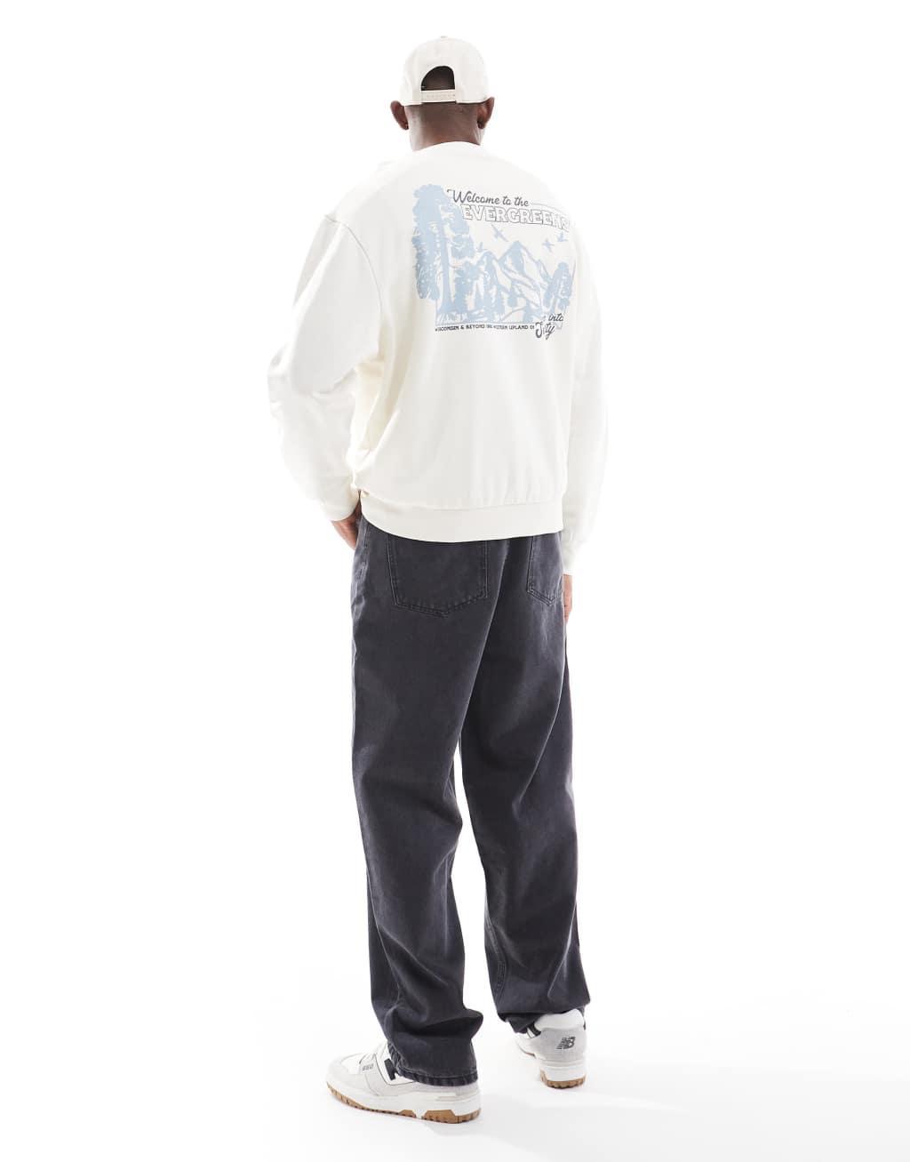 ASOS DESIGN oversized hoodie with scenic back print in off white Product Image