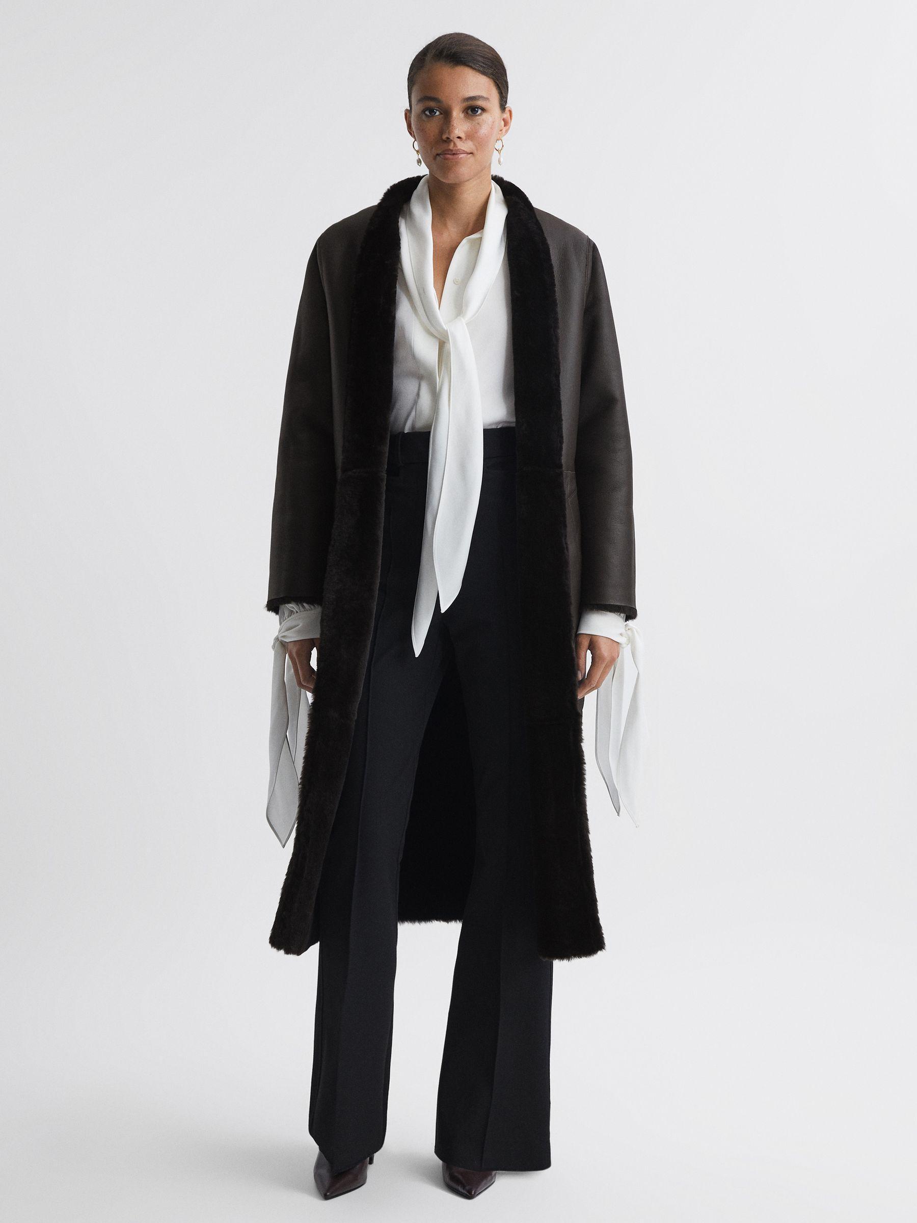 Reversible Leather Shearling Jacket in Chocolate Product Image