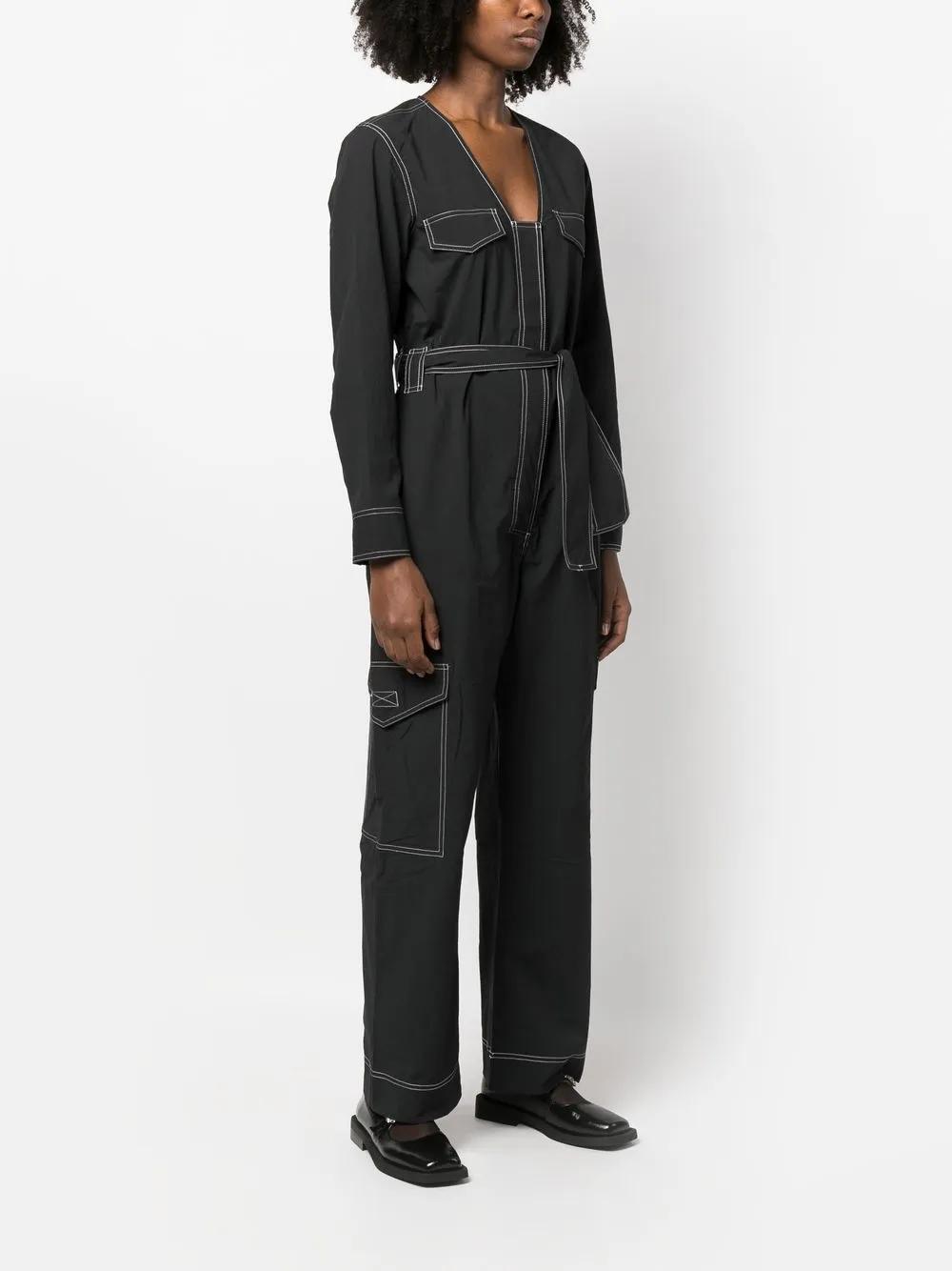 belted contrast-stitch jumpsuit Product Image