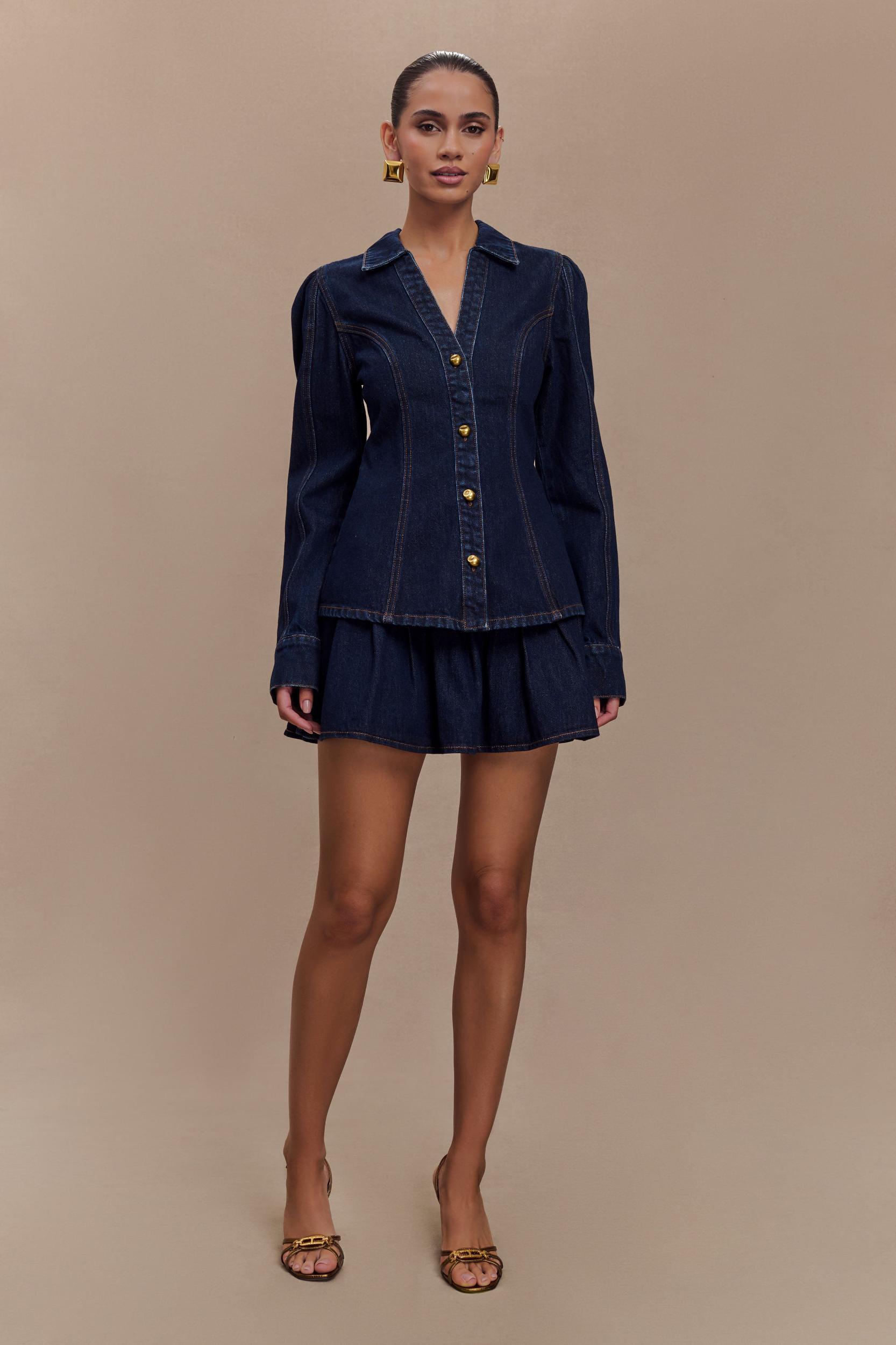 Hilary Long Sleeve Denim Top - Indigo Blue Product Image