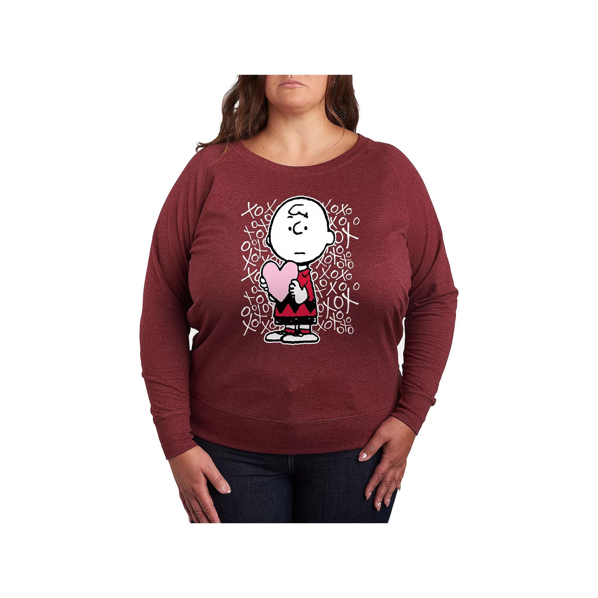 Plus Size Peanuts Charlie Brown Xoxo Graphic Tee, Womens Grey Maroon Product Image
