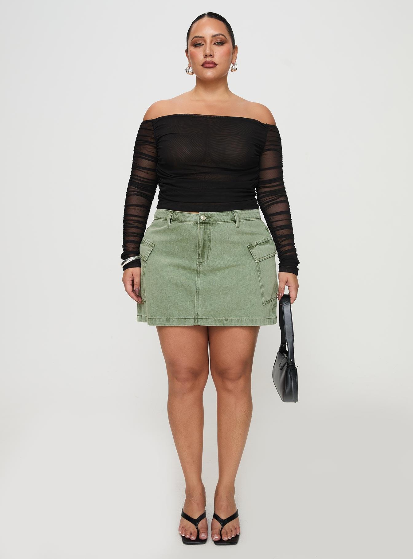 Zakai Cargo Denim Mini Skirt Green Curve Product Image