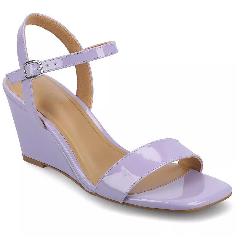 Journee Clayr Women's Ankle Strap Wedge Heels, Size: 11, Purple Patent Product Image