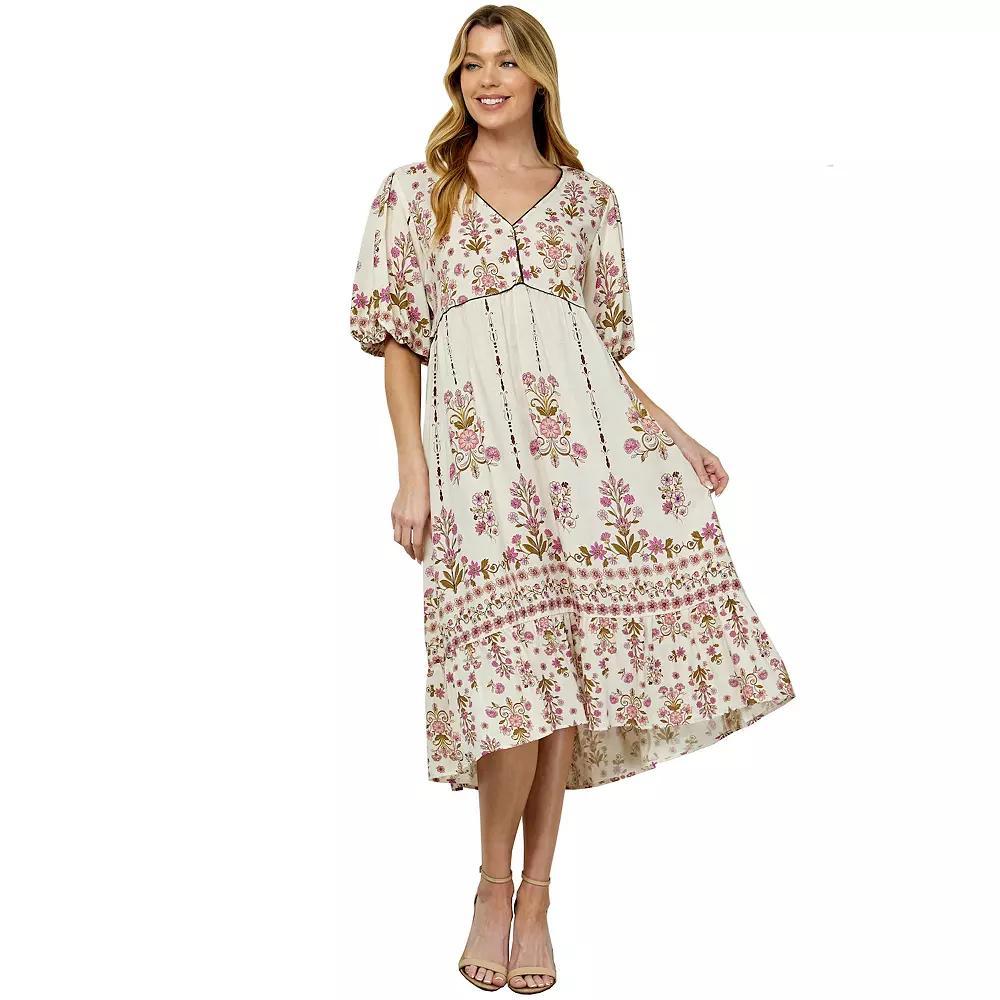 Women's Figueroa & Flower V-Neck Printed Peasant Dress, Size: Small, Linen Lavendar Product Image