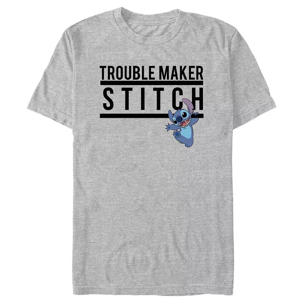 Disneys Lilo & Stitch Troublemaker Stitch Mens Graphic Tee Athletic Grey Product Image