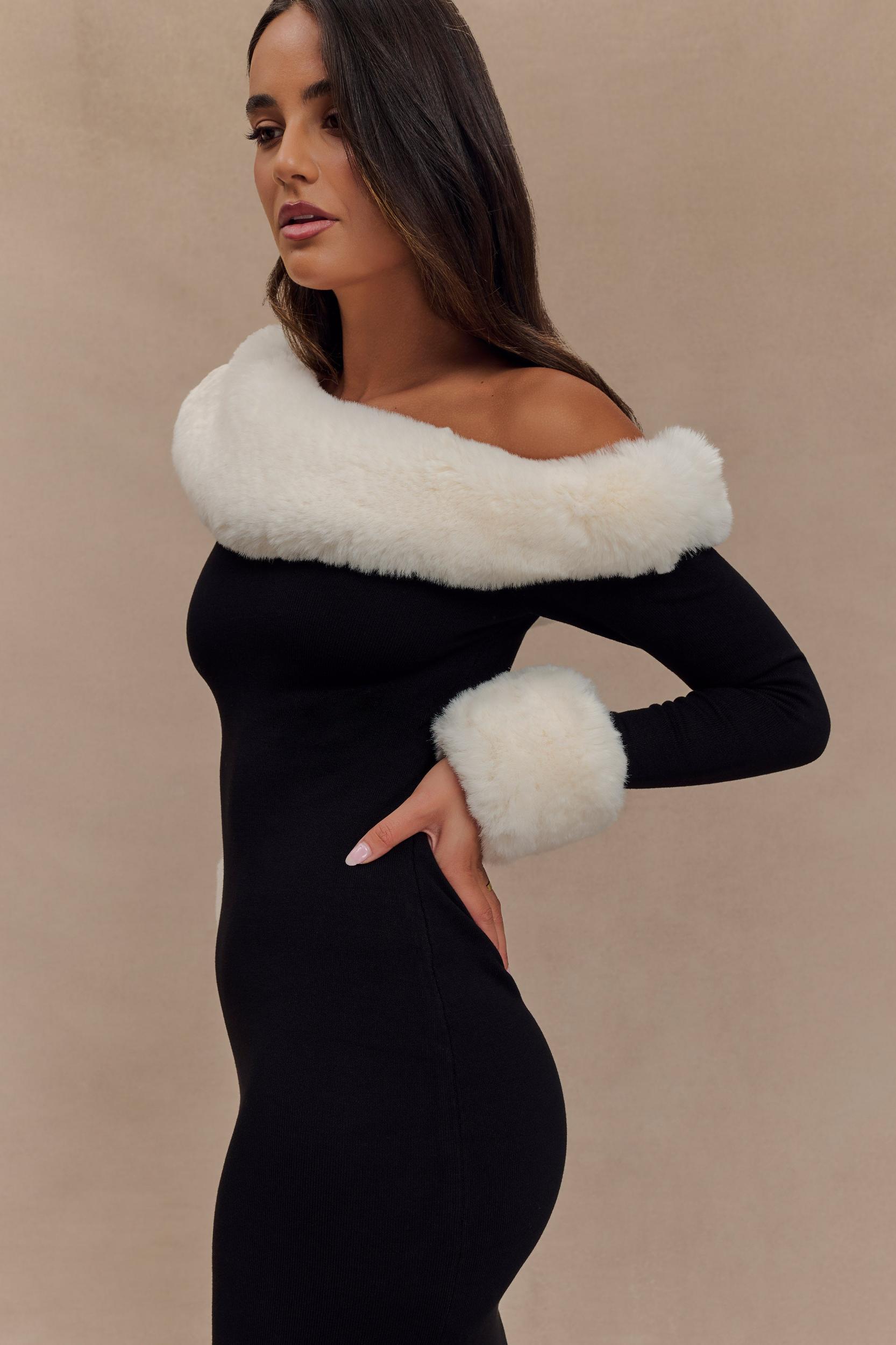 Karleigh Faux Fur Knit Maxi Dress - Black/White Product Image