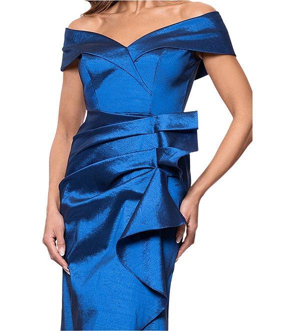 Xscape Petite Size Off-The-Shoulder Ruffle Front Taffeta Mermaid Dress Product Image