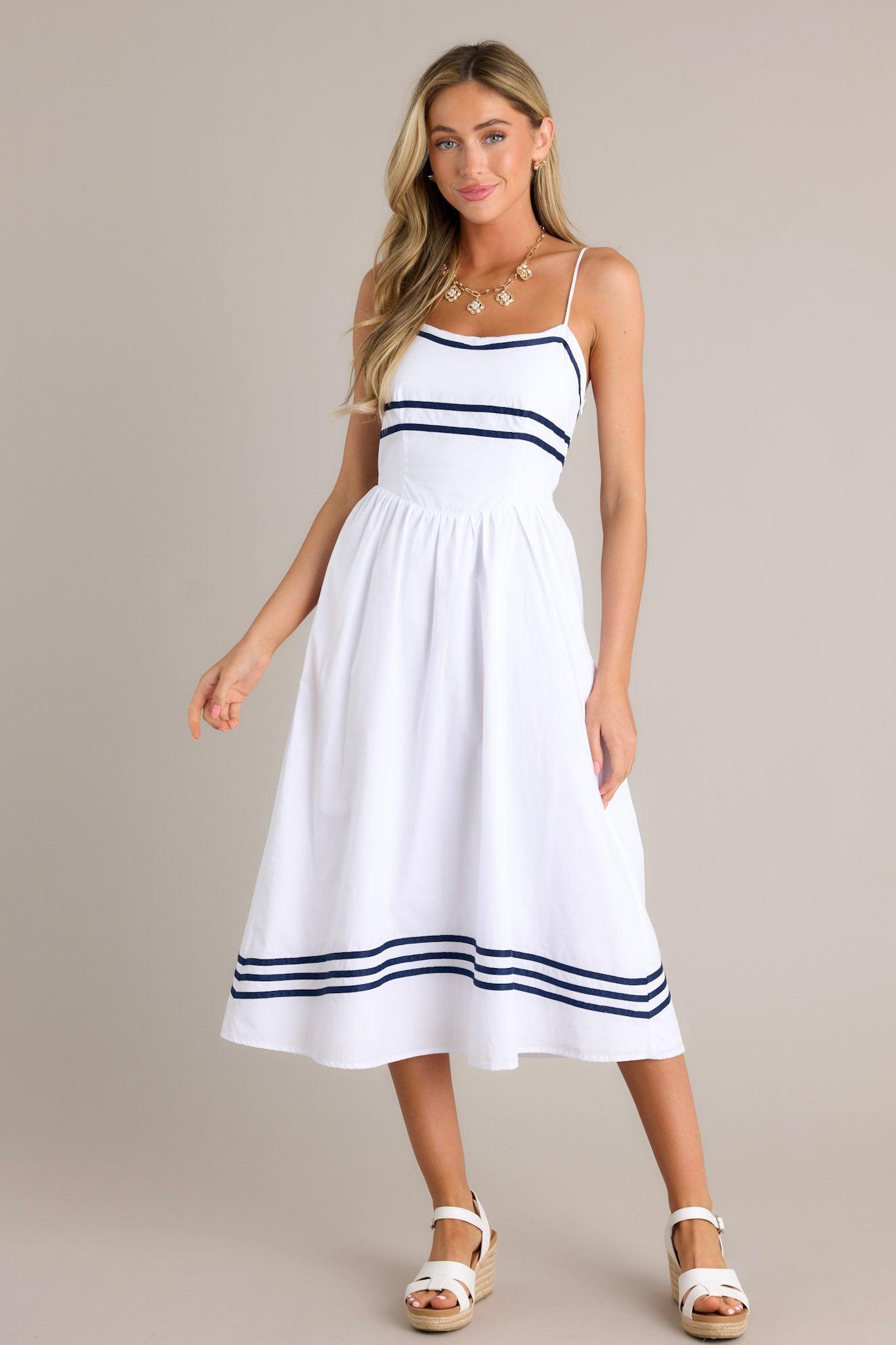 Sweet Melody Cotton White Drop Waist Midi Dress Product Image
