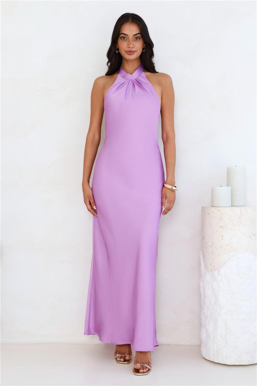 Delicate Dazzle Halter Satin Maxi Dress Purple Product Image